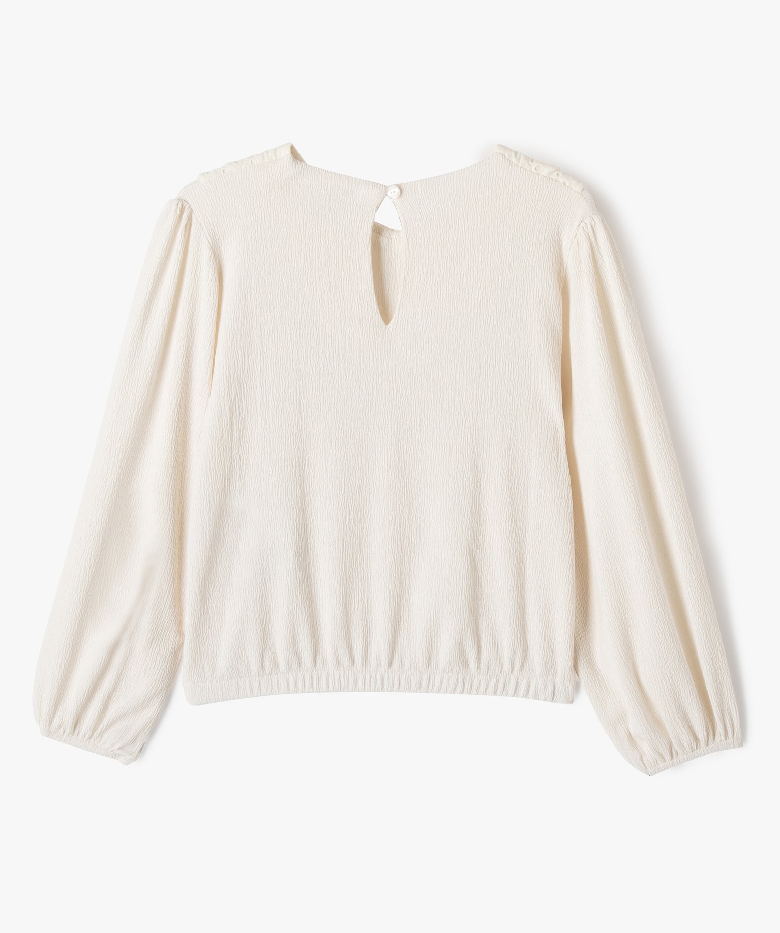 Blouse à manches longues avec col brodé fille ecru | GEMO