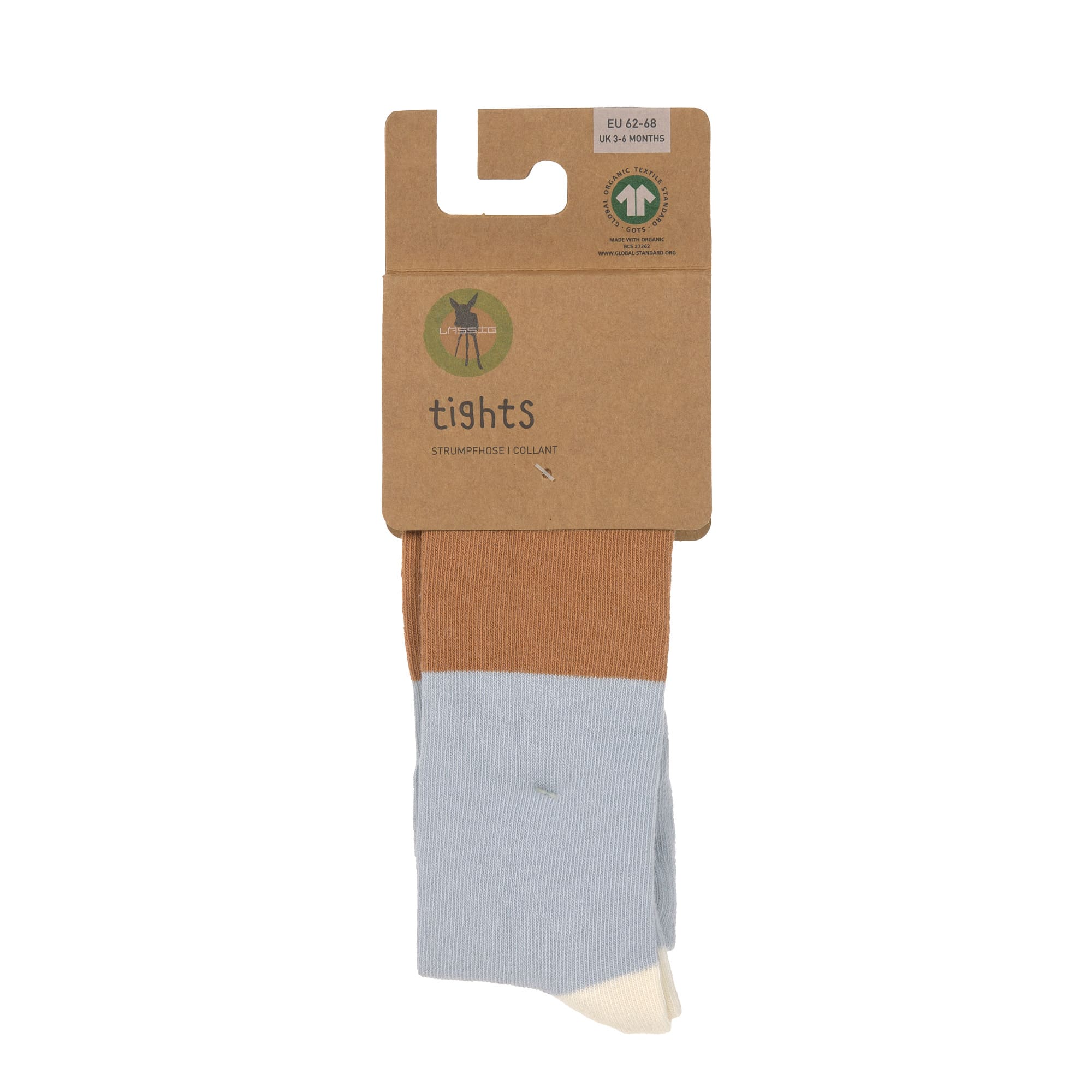 Strumpfhose GOTS - Tights, Block Streifen Hellblau Karamell