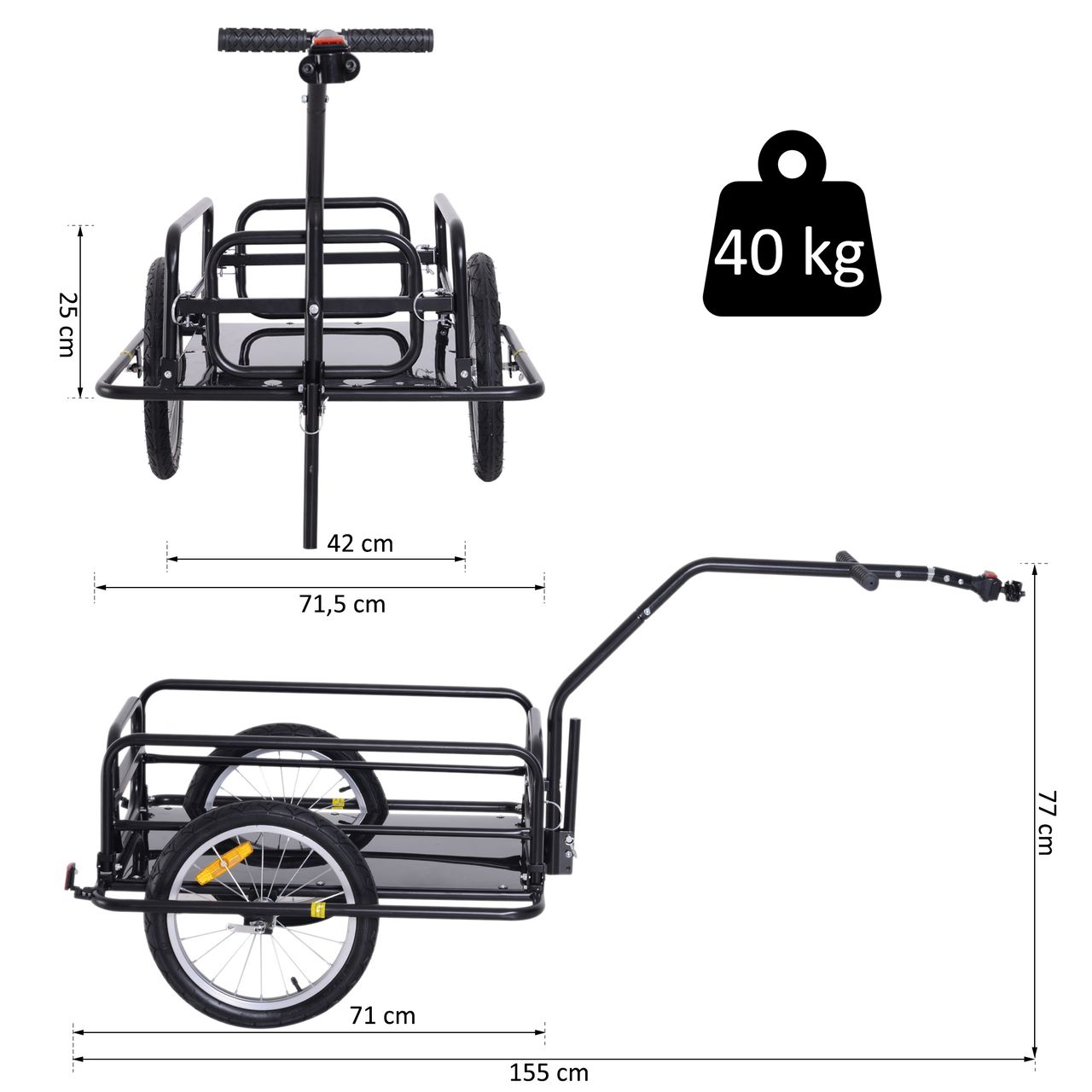 HOMCOM Fahrradanhänger Lastenanhänger 40 kg Belastbarkeit klappbar Stahl