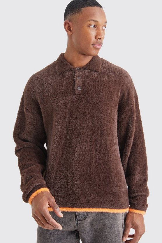 Kastiges flauschiges Poloshirt