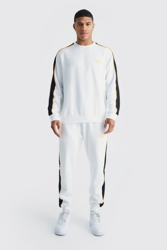 Man Gold Sweatshirt-Trainingsanzug mit Seitenstreifen