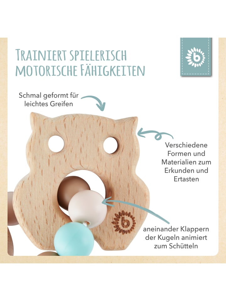 Bieco Spielwaren Greifling Holz Natur mit Silikon Kugel Eule - ab Geburt in Blau günstig kaufen onesize