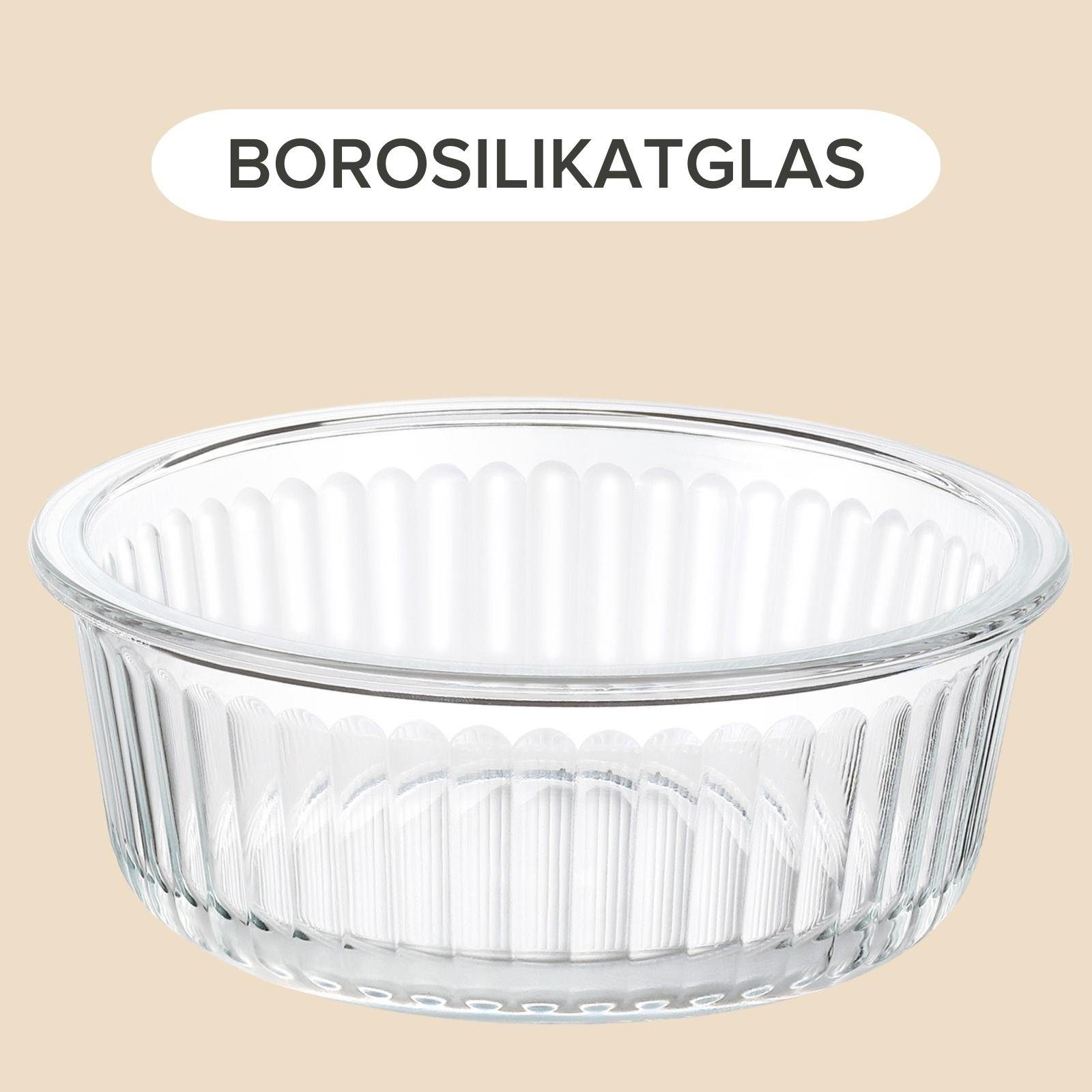 PIE LOCK Vorratsdose Vorratsdosen Glas mit Deckel - Frischhaltedosenset, Borosilikatglas, (PIE LOCK, 3 tlg. rund, Vorratsdosen-Set, Borosilikatglas, Bambusdeckel, 400ml, 620ml, 950ml, stapelbar, Frischhaltedose, Brotdose, Meal Prep, 6-tlg., Premium),