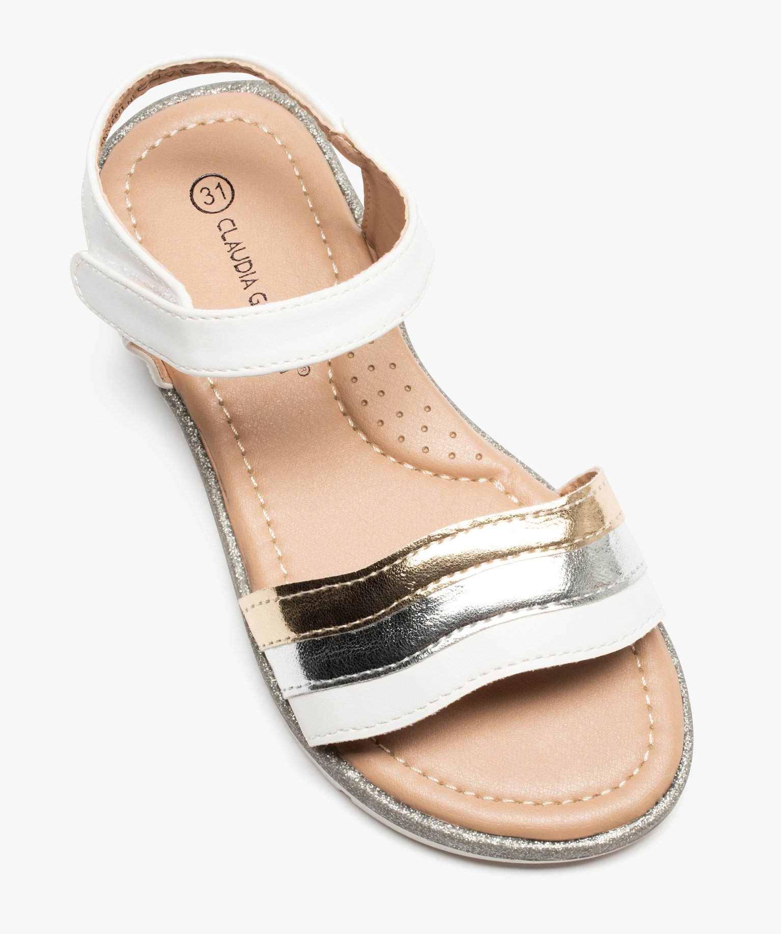 Sandales fille à brides effet métallisé et fermeture à s... blanc | GEMO