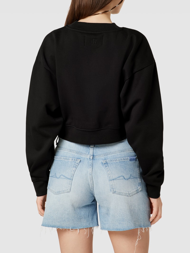 Cropped Sweatshirt mit Label-Stitching in schwarz