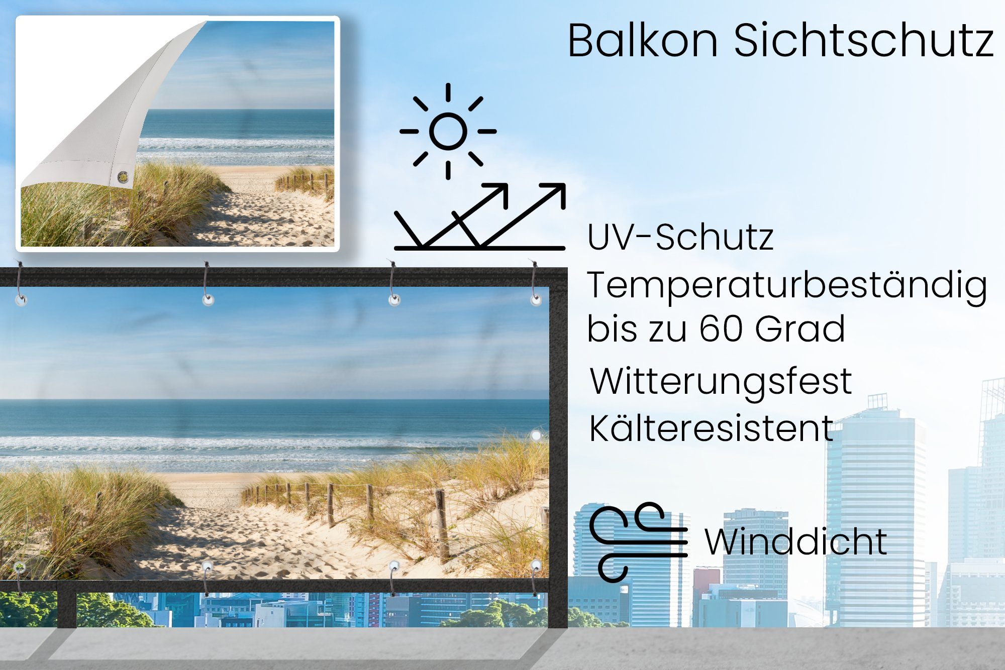 MuchoWow Balkonsichtschutz Strand - Meer - Düne - Sand - Sommer (1-St) Balkonbanner, Sichtschutz für den Balkon, Robustes und wetterfest