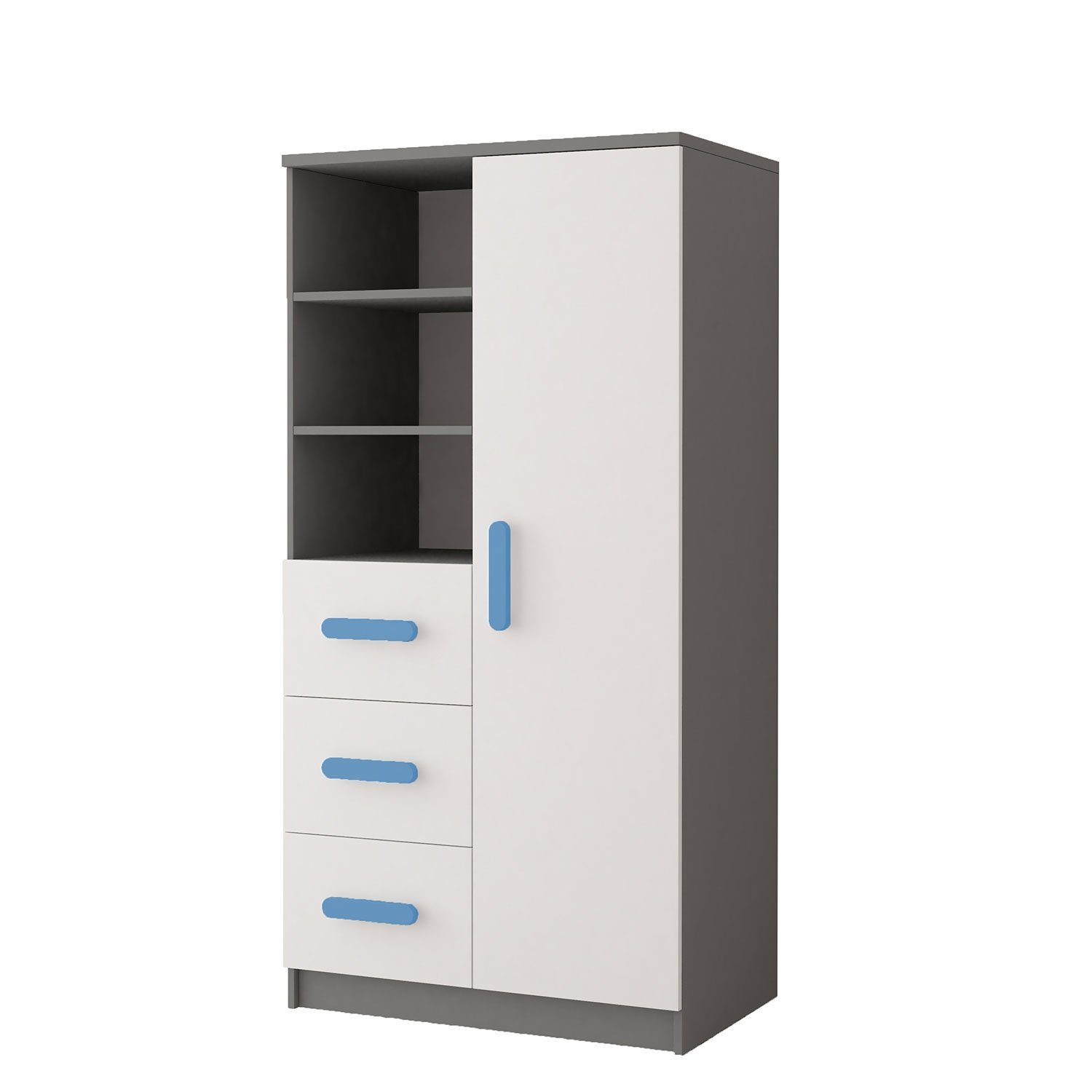 Polini Home Raumteilerregal Schrankregal 80 x 160 x 40 cm Grau-Weiß mit blauen Griffen Colour Se