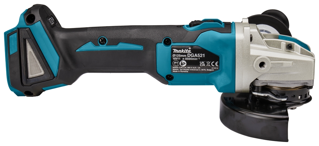 Polizor unghiular Makita DGA521ZX1 X-Lock 125 mm cu comutator de blocare 18 V fără baterii și încărcător în cutie