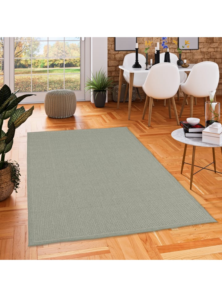 Pergamon In & Outdoor Teppich Flachgewebe Marbella Uni in Groen günstig kaufen 80 x 150cm