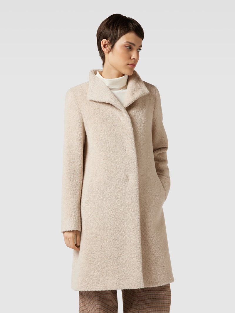 Mantel aus Lanawolle-Alpaka-Mix mit Stehkragen in offwhite