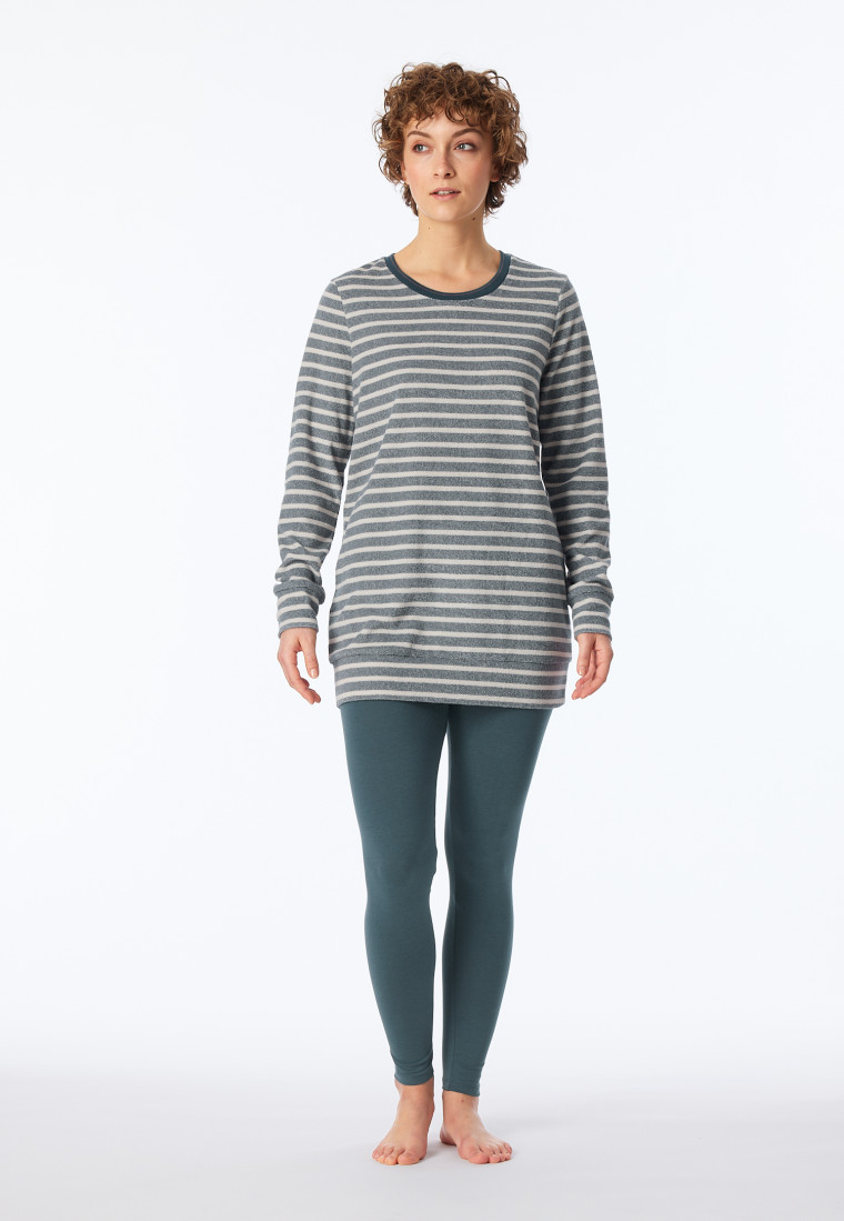 Schlafanzug lang Ringel Leggings jeansblau - Casual Essentials