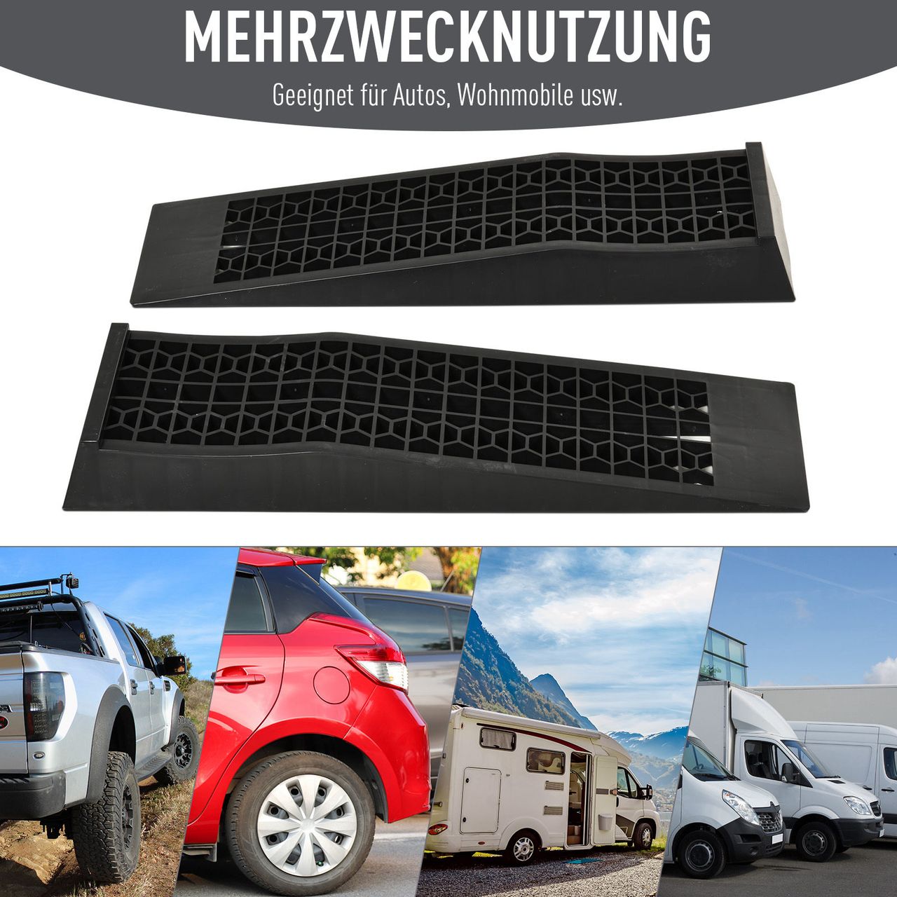 DURHAND HOMCOM 2 Auffahrrampe Schwellenrampe Bordsteinrampe Gummirampen PP Schwarz 70 x 20 x 8 cm