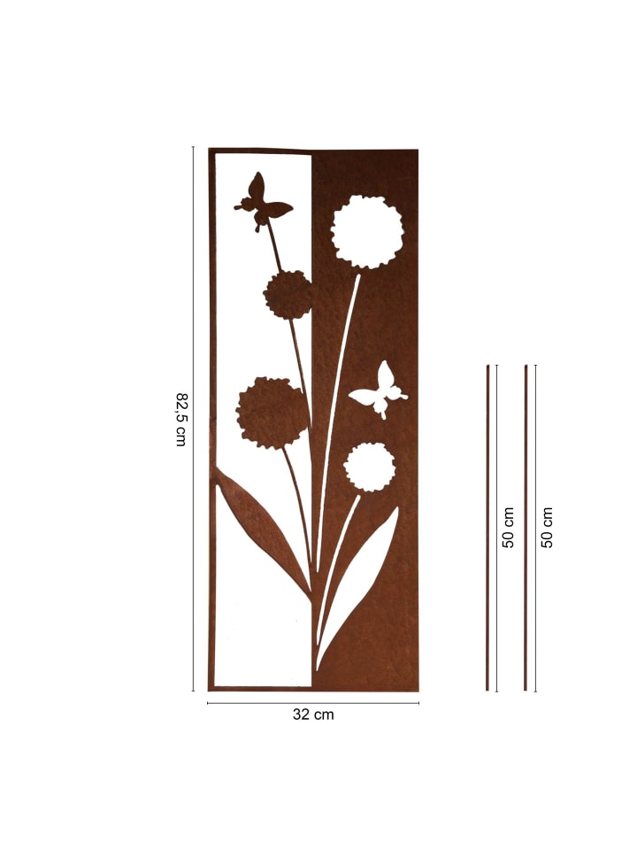 UNUS Gartenschild Rost Blumen in Braun günstig kaufen onesize