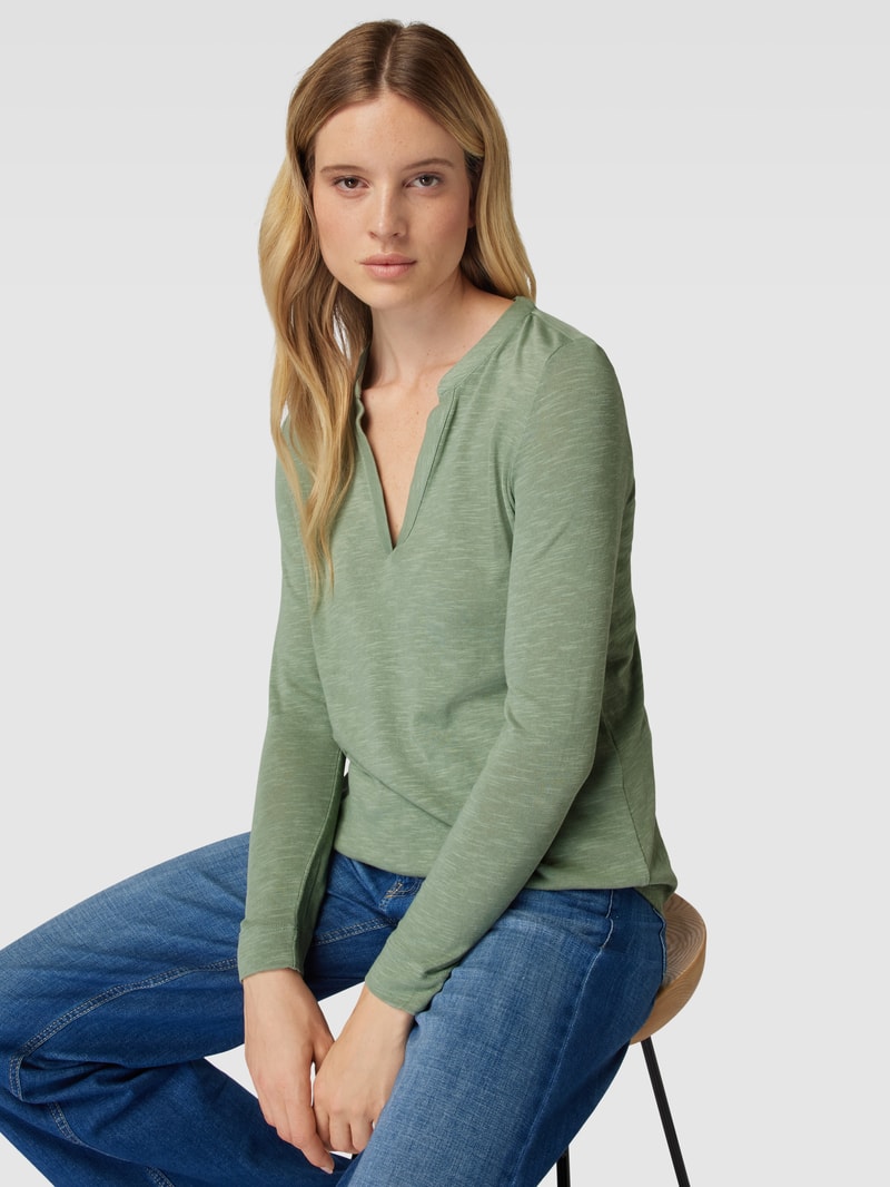 Longsleeve mit V-Ausschnitt Modell 'Slub Tuni' in schilf