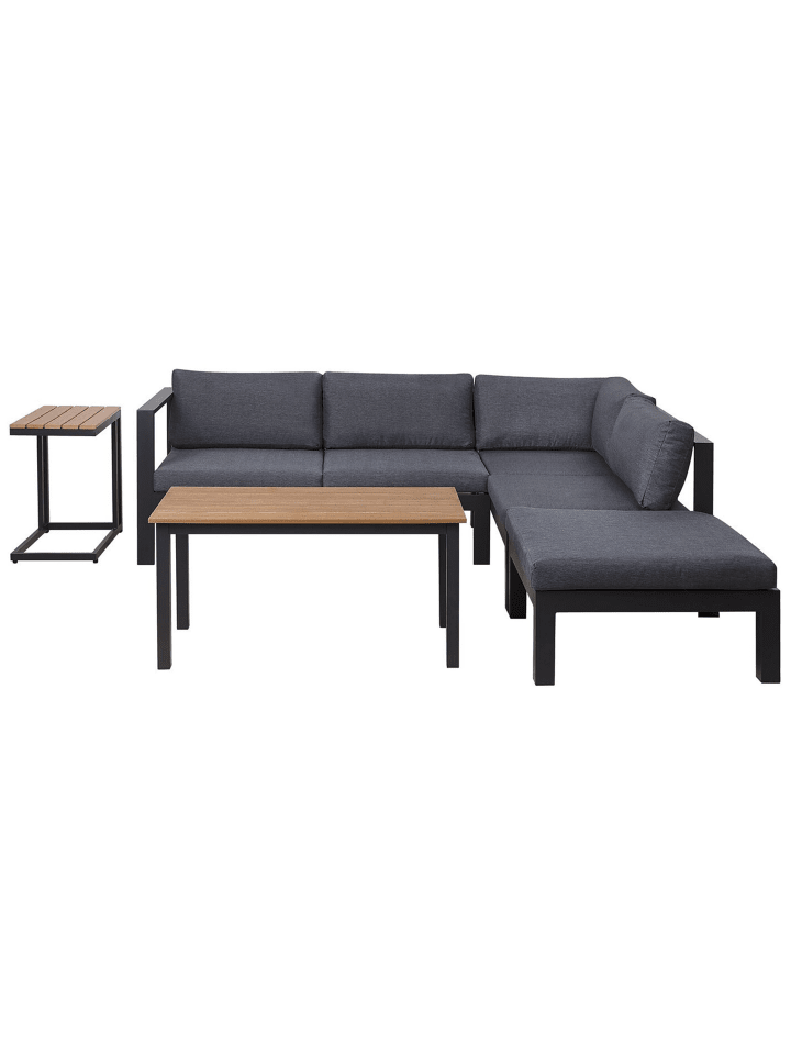 Beliani 4-tlg Lounge Set MESSINA in Schwarz/Heller Holzfarbton/Grau günstig kaufen onesize