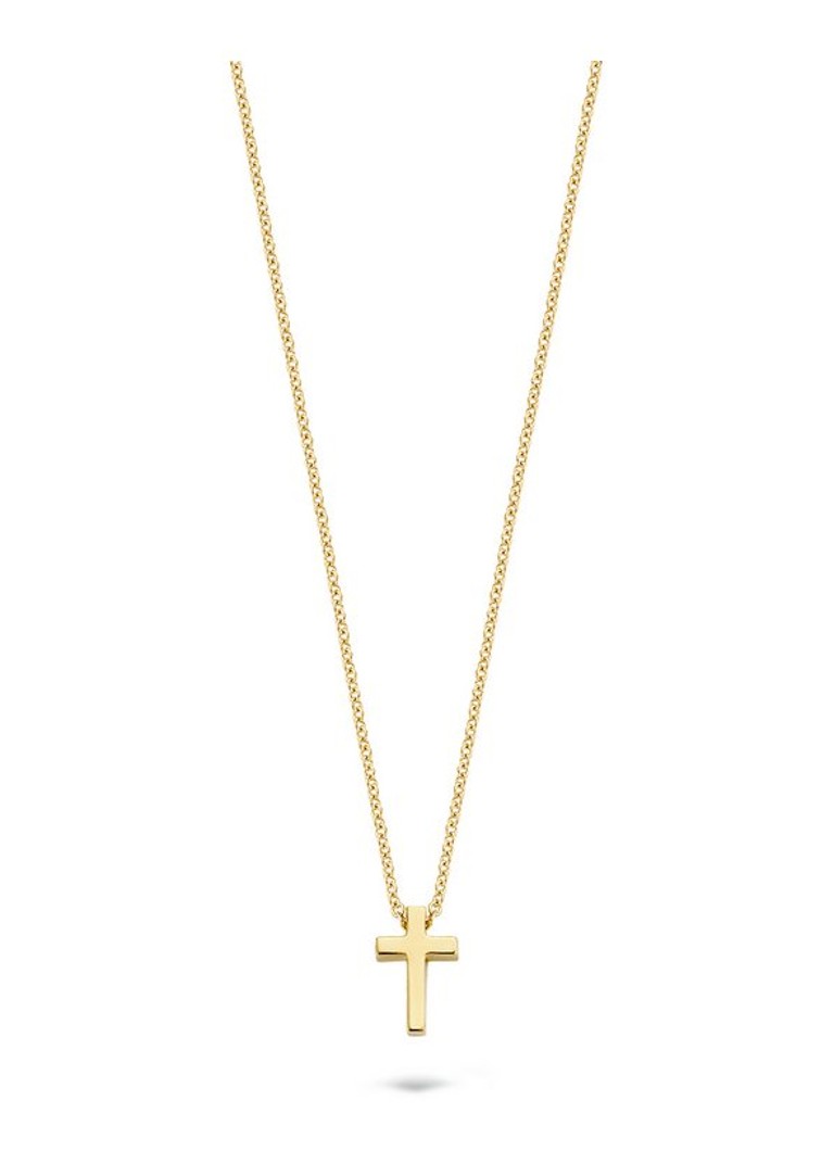 Collana rosa cipria in oro giallo 14 carati con ciondolo a croce 3091YGO
