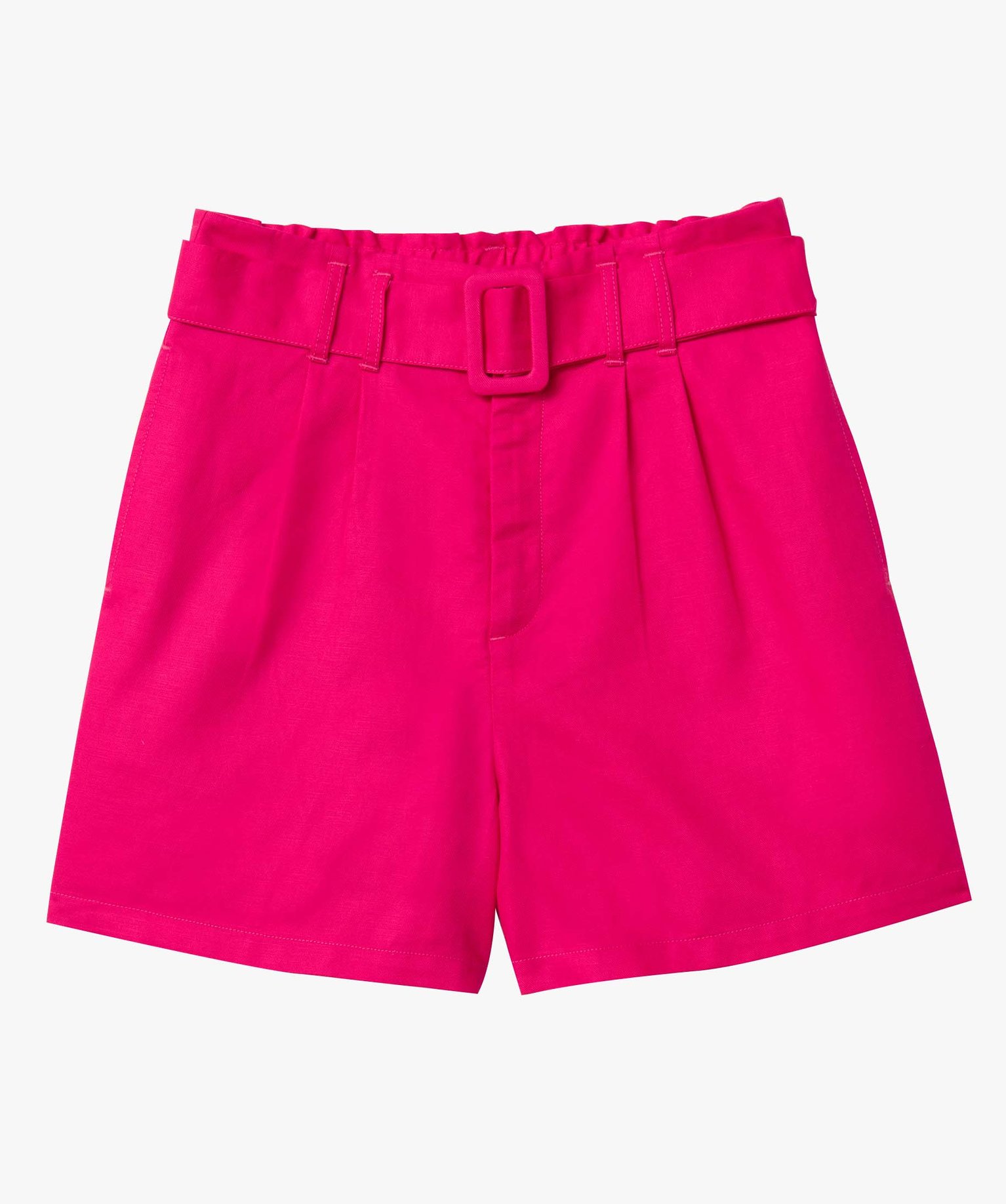 Short femme en coton et lin coupe large et taille haute rose | GEMO