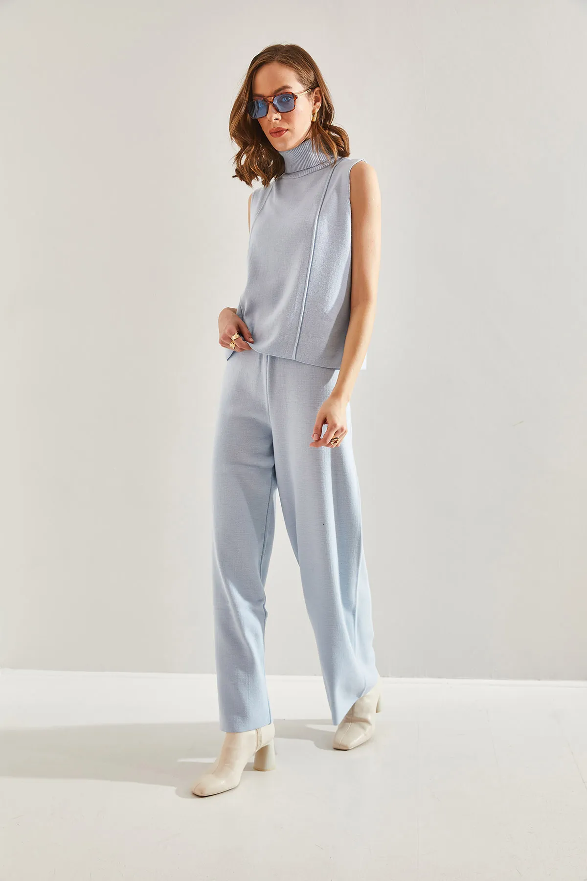 Bianco Lucci  Kurzarmblusen-Strickoberteil- und -Unterteil-Set für Damen