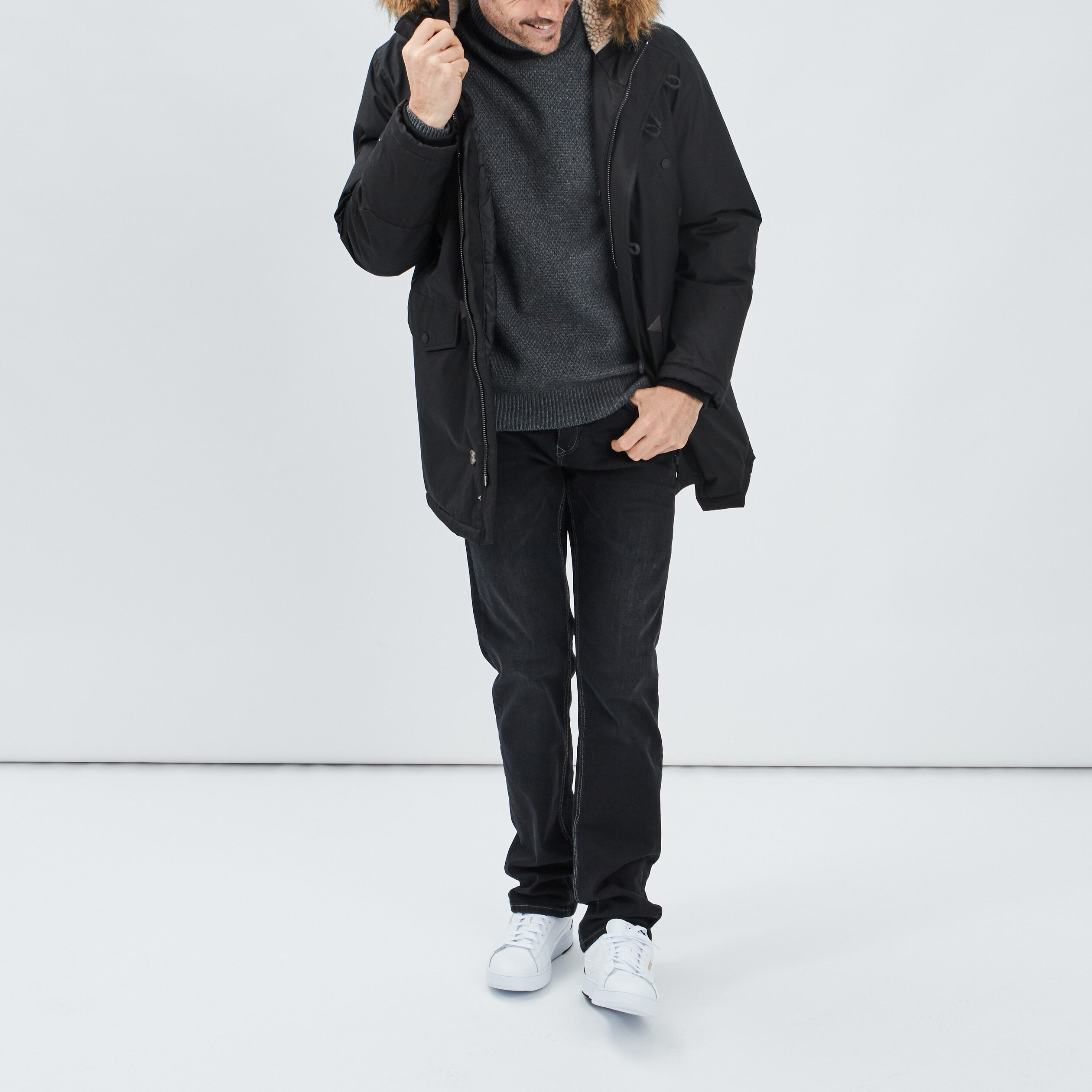 Parka droite à capuche noir homme | La Halle