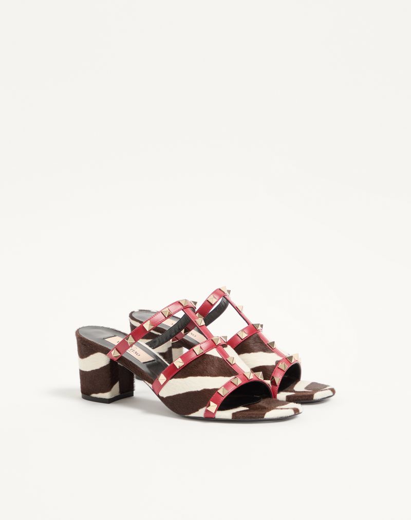Rockstud Slidesandaler i 60 mm kalveskind med hesteskindseffekt