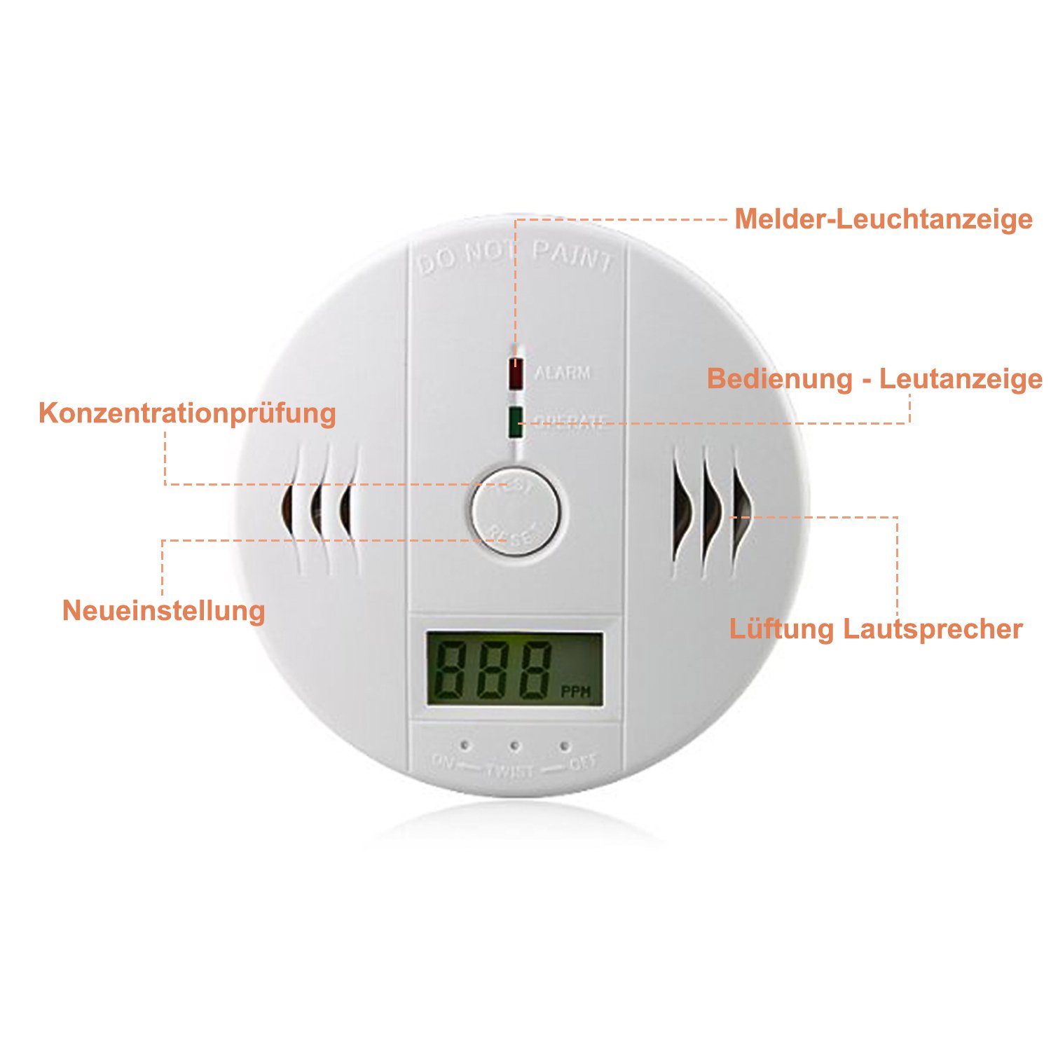Lospitch CO Melder Brandmelder Feueralarm Alarm Kohlenmonoxidmelder Detektor Rauchmelder (Gas Melder LCD Anzeige Flur Wohnzimmer Esszimmer LED Gassensor, einfache installation)