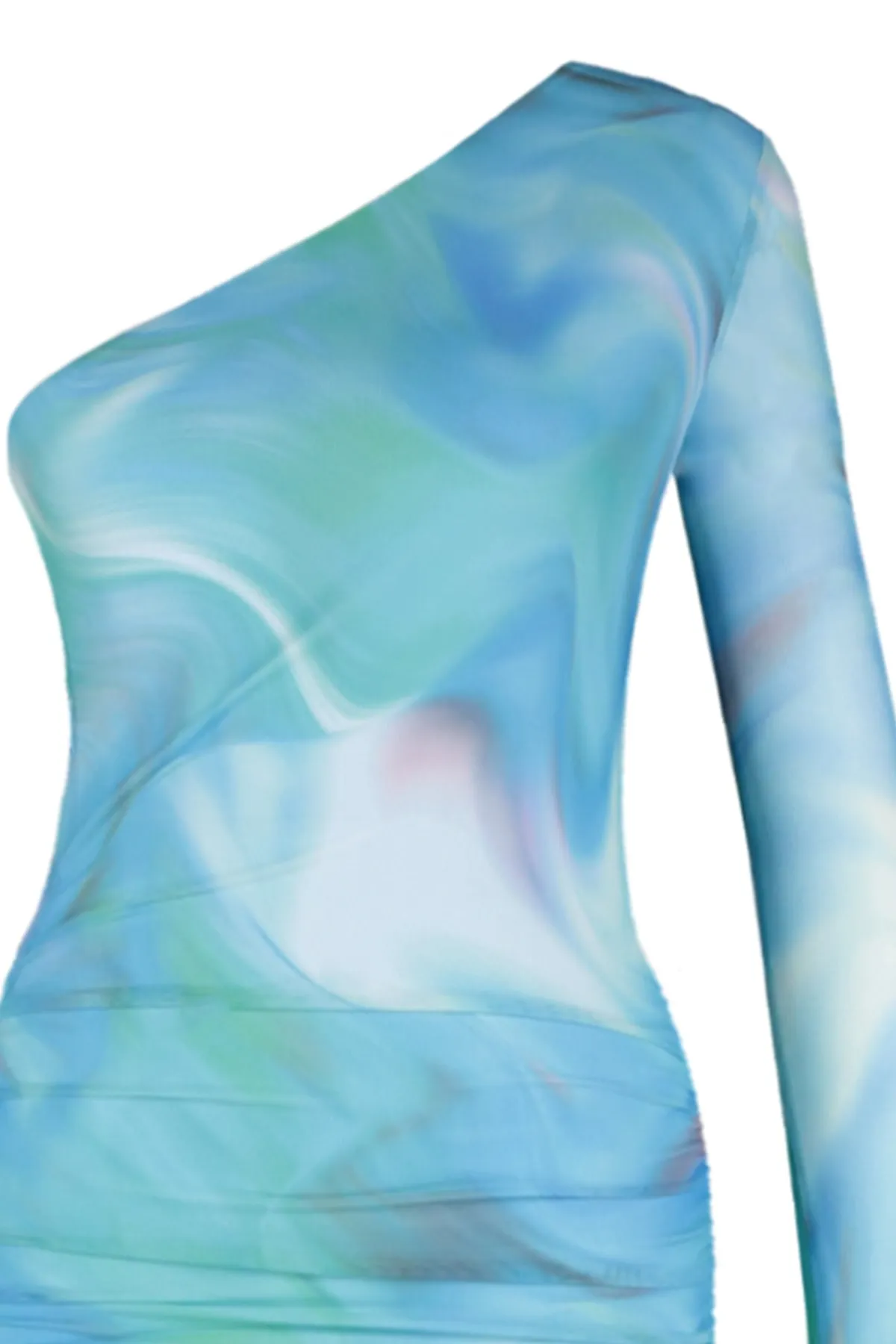 Trendyol Collection  Blaues, gemustertes, drapiertes, figurbetontes, flexibles Maxi-Bleistiftkleid aus Tüll TWOSS23EL01799