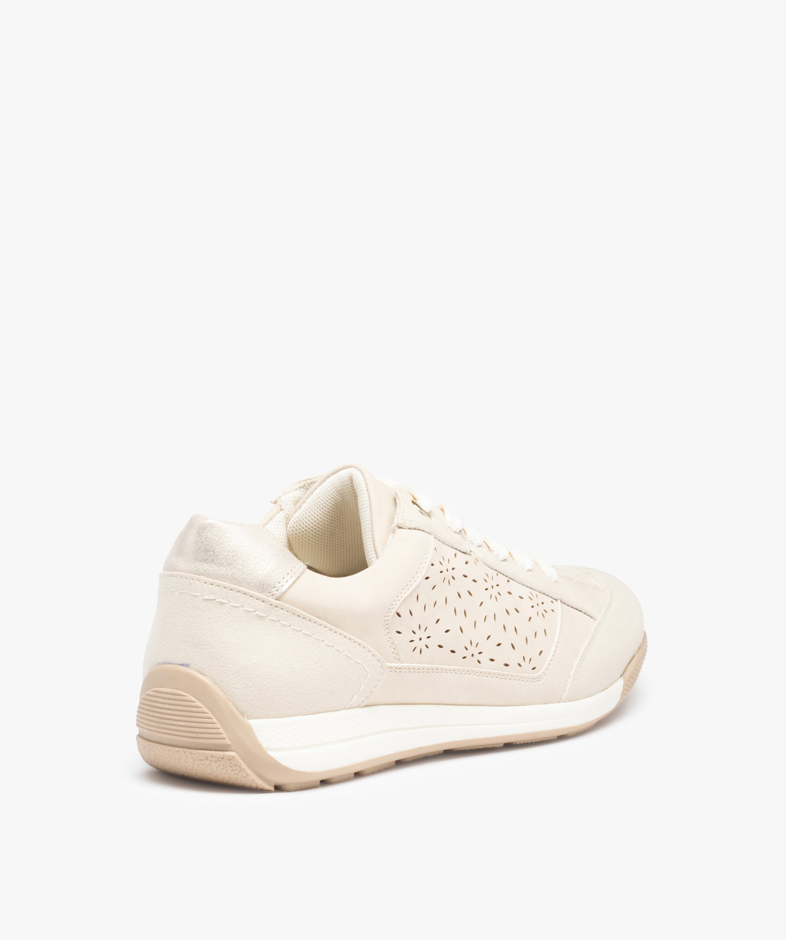 Baskets femme unies avec perforations en forme de fleurs beige | GEMO