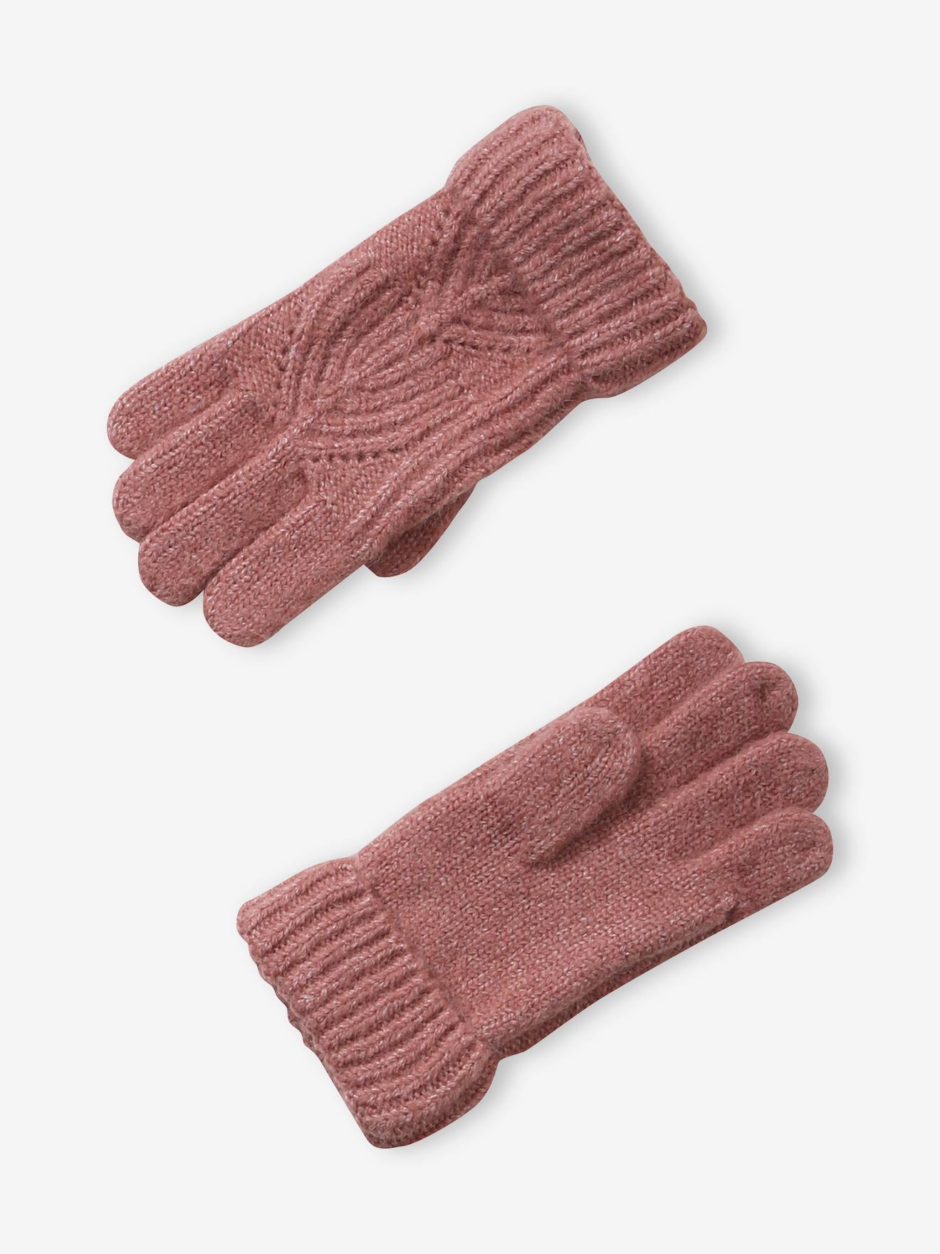 Vertbaudet Mädchen Strick-Set: Mütze, Rundschal & Handschuhe, Zopfmuster - graublau