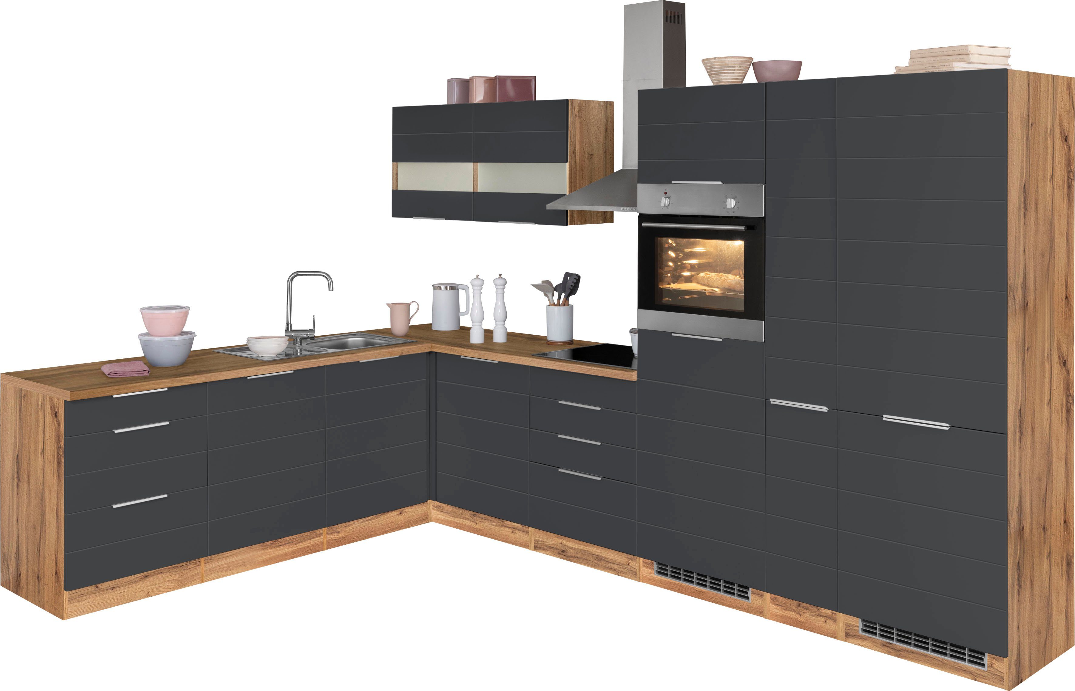 HELD MÖBEL Küche Luhe, Stellbreite 240x330 cm, wahlweise mit oder ohne E-Geräten, MDF-Fronten