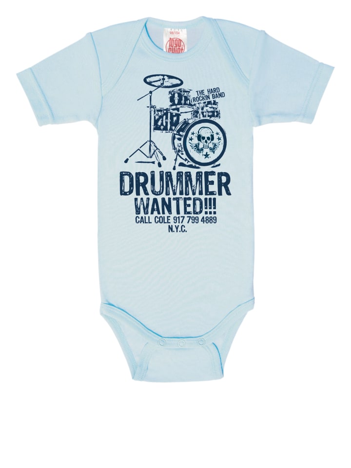 Logoshirt Baby-Body DRUMMER WANTED - Print in hellblau günstig kaufen