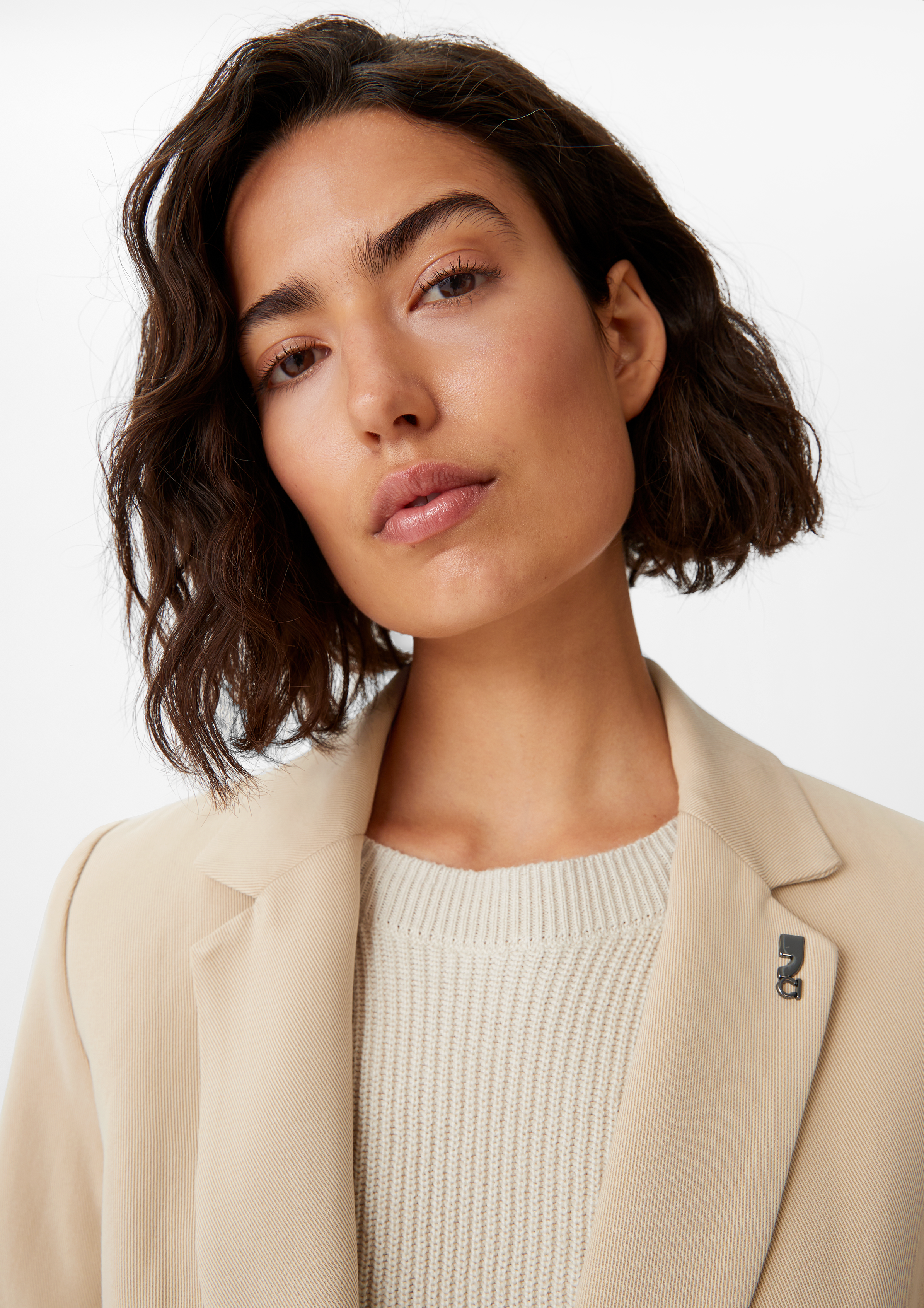 Twill-Blazer mit Logo-Detail - beige