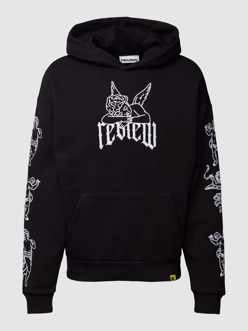 Hoodie mit Motiv-Stitching in schwarz
