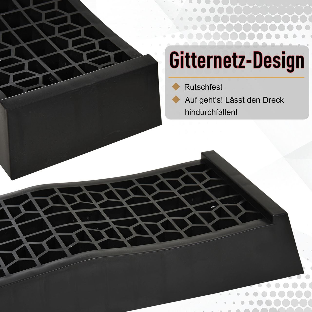 DURHAND HOMCOM 2 Auffahrrampe Schwellenrampe Bordsteinrampe Gummirampen PP Schwarz 70 x 20 x 8 cm