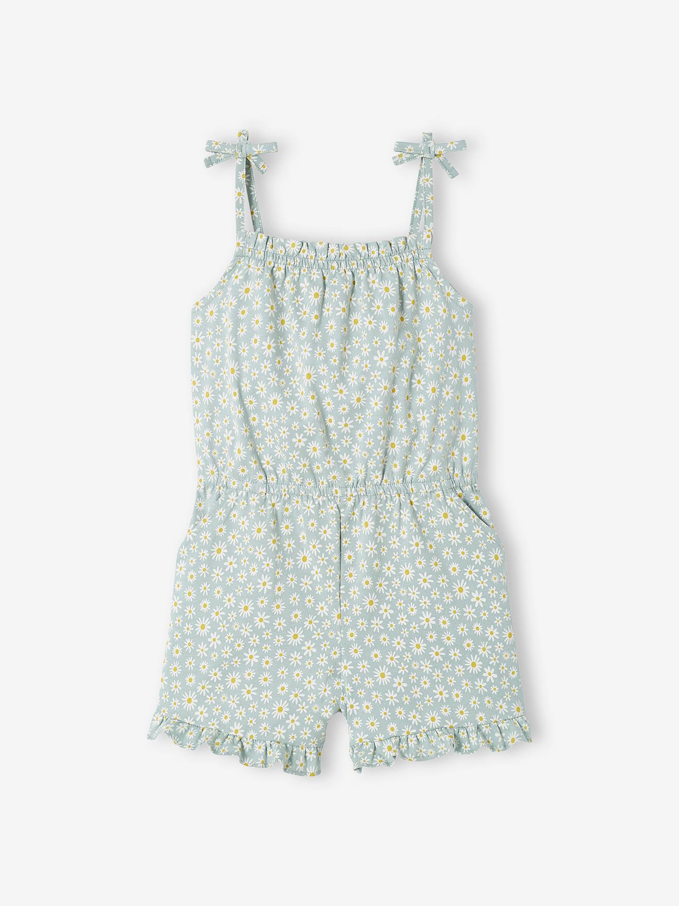 Combi-short à bretelles fille beige imprimé