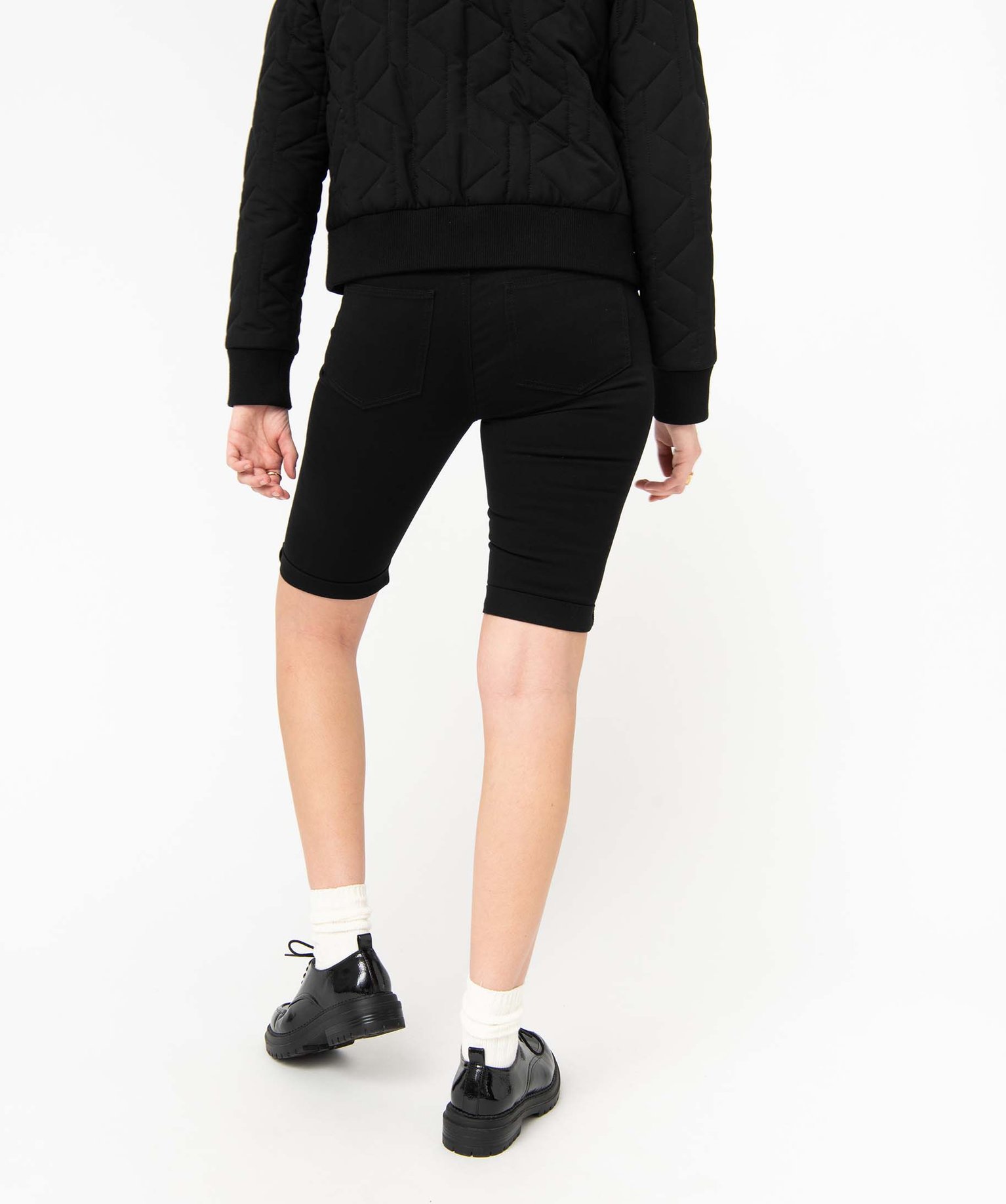 Bermuda femme en coton extensible noir | GEMO