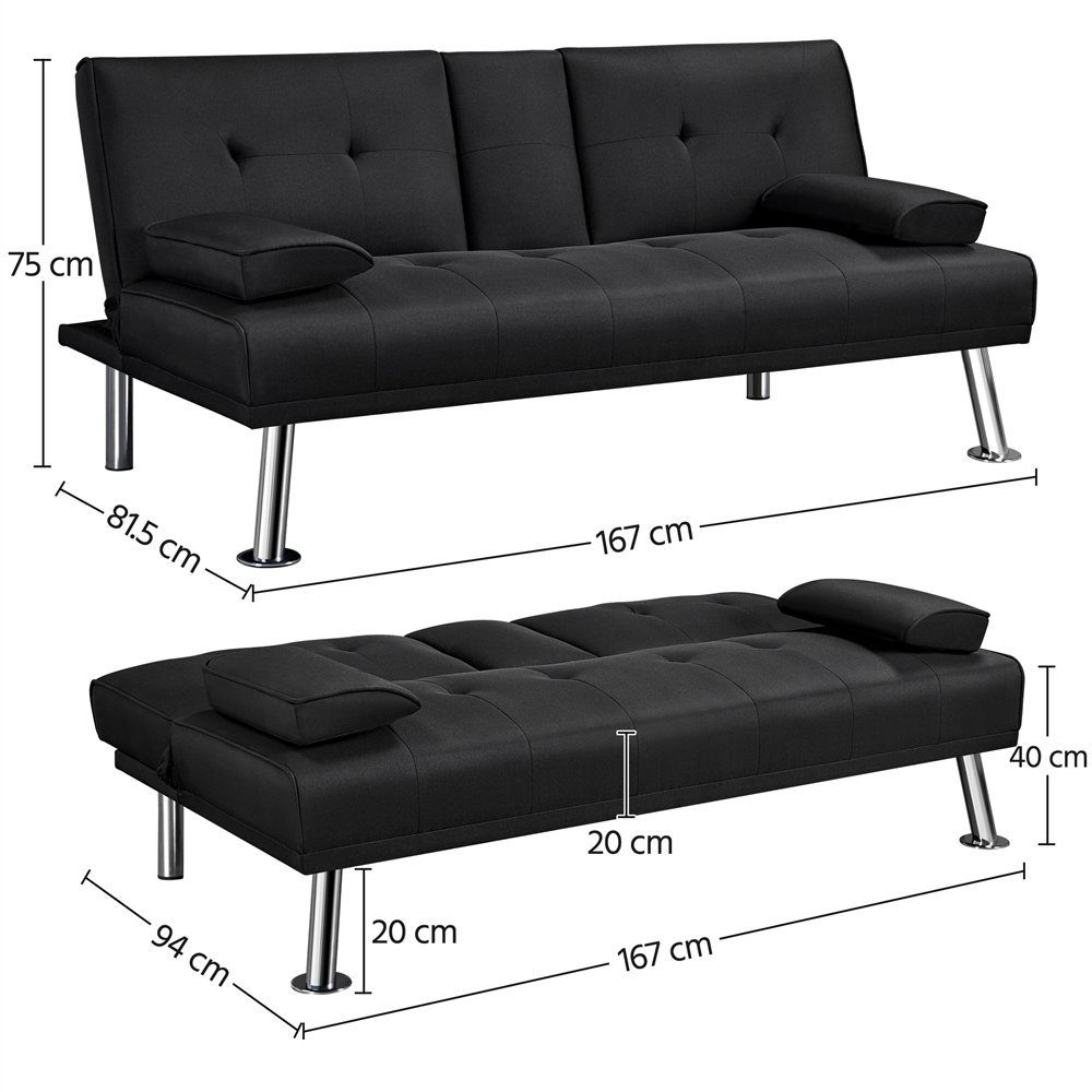 Yaheetech Schlafsofa Klappbares Couch Sofa mit Schlaffunktion Bettsofa, Liegefläche von 167 × 94 cm fürs Wohnzimmer/Schlafzimmer/Gästezimmer