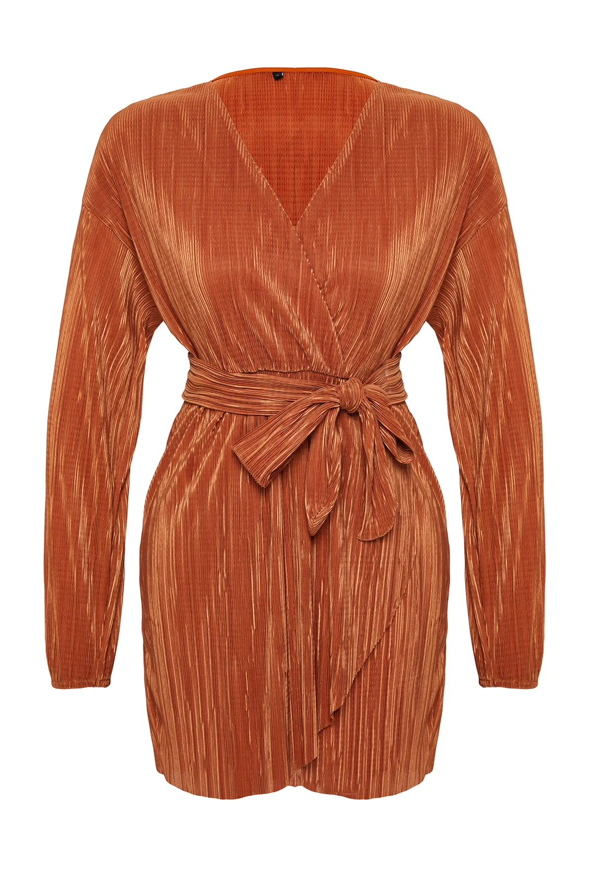 Trendyol Collection  Elegantes Abendkleid mit Zimt-Gürtel und Taillenöffnung/Skater-Strick, gefüttert und plissiert TPRAW24EL00108