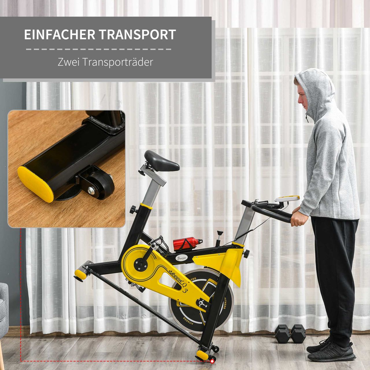 HOMCOM Fahrradtrainer höhenverstellbar Rollentrainer Stahl ABS Gelb Schwarz