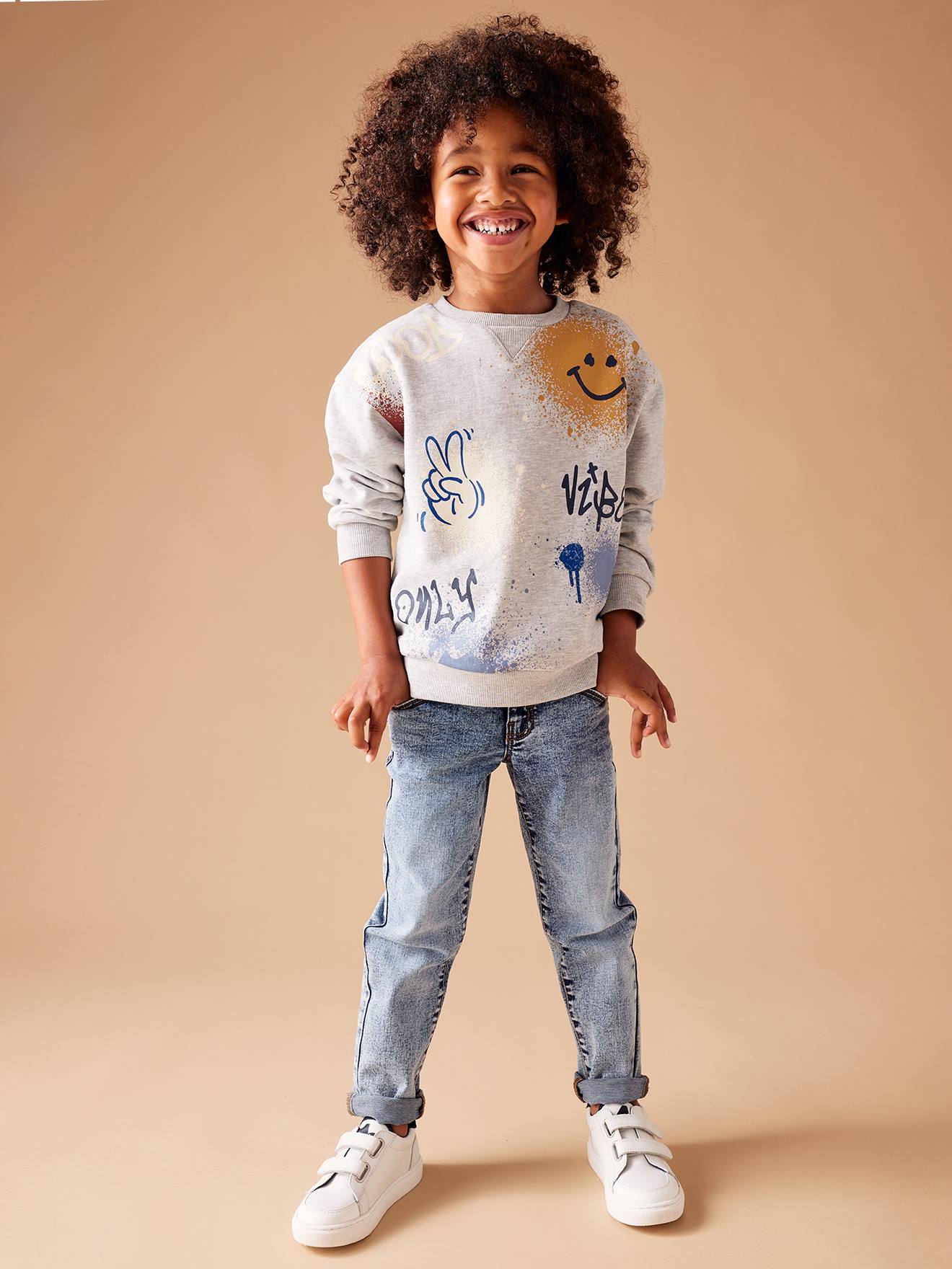 Sweat maxi graffitis pop garçon gris chiné