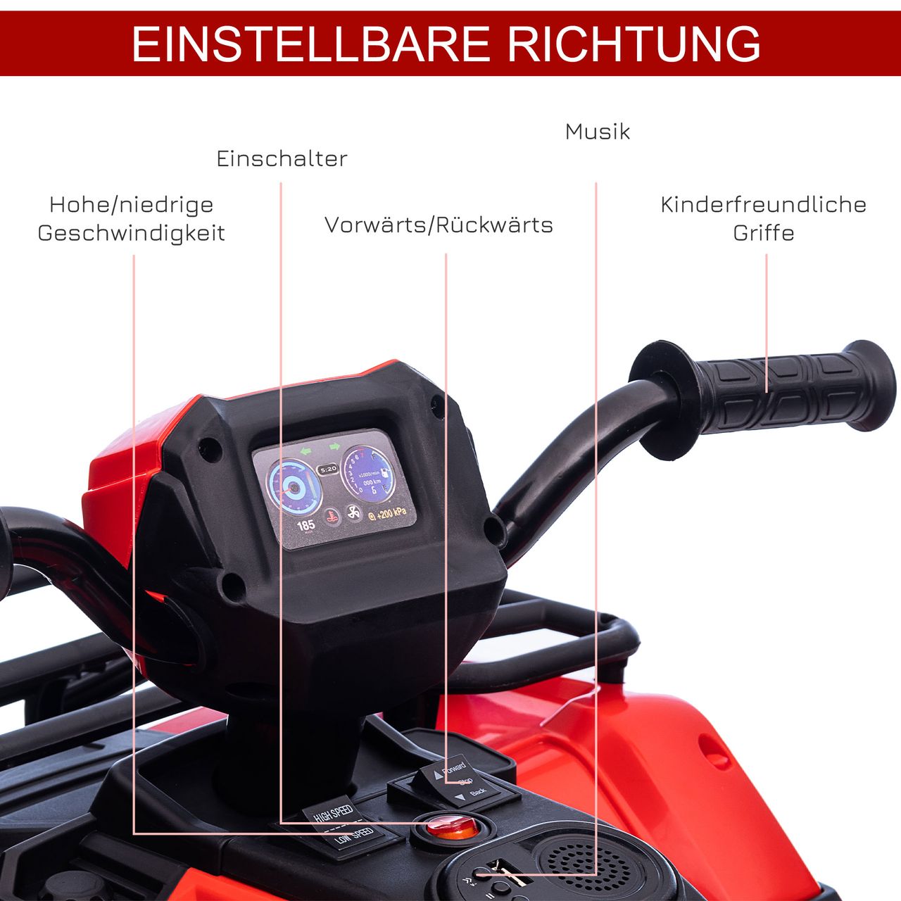 HOMCOM Elektro Kinderquad, Elektroauto, Elektro-Quad, Kinderfahrzeug, Rot