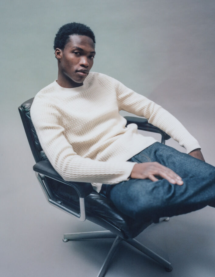 Pull coloris naturel tricot reliefé Homme