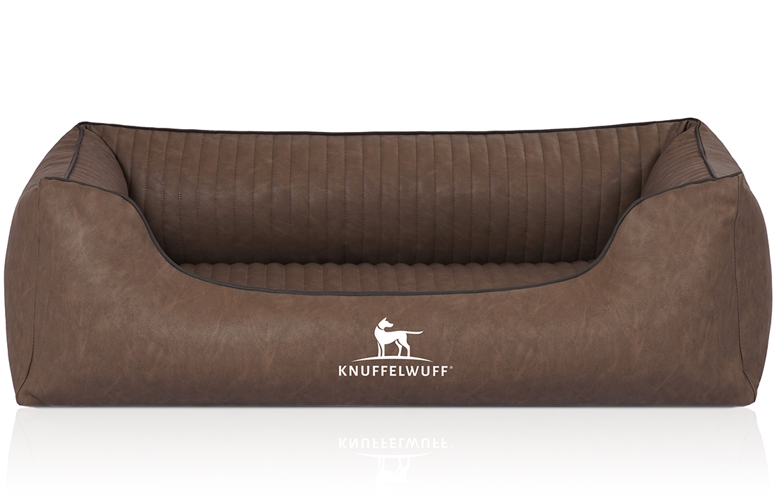 Knuffelwuff Hundebetten Knuffelwuff Orthopädisches Hundebett Chesapeake aus Laser gestepptem marmoriertem Kunstleder braun M-L