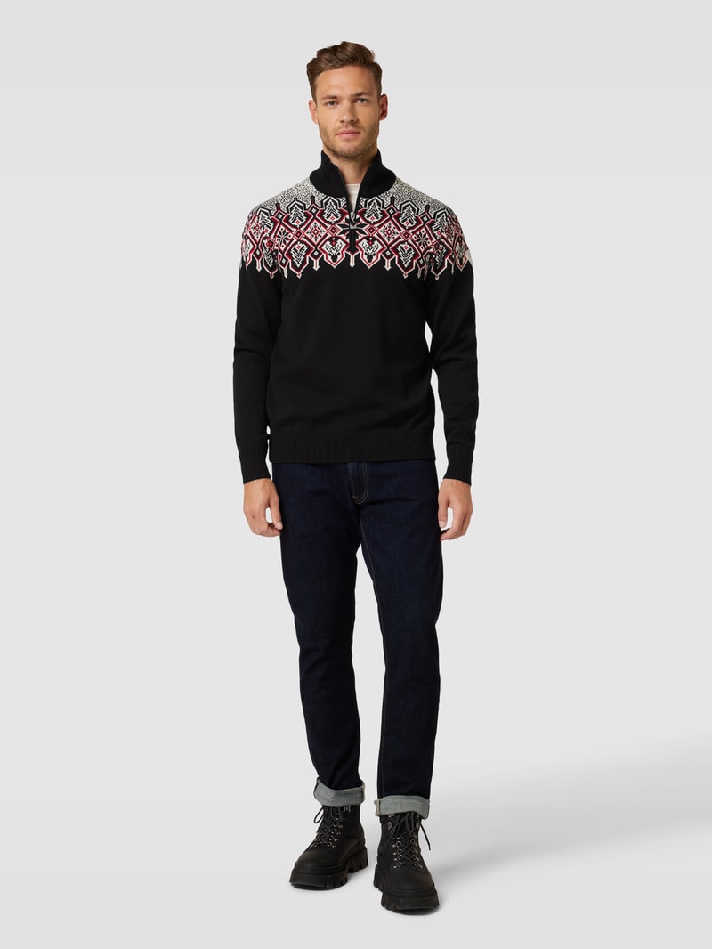 Strickpullover mit Allover-Muster Modell 'Winterland' in marineblau