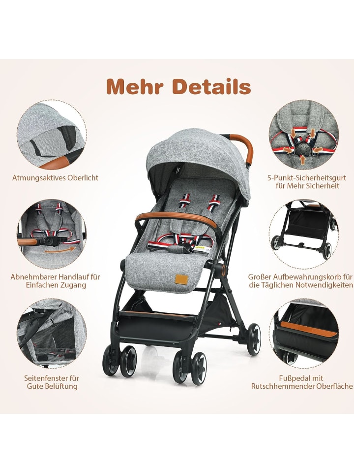 COSTWAY Kinderwagen in Grau günstig kaufen 70x40 cm