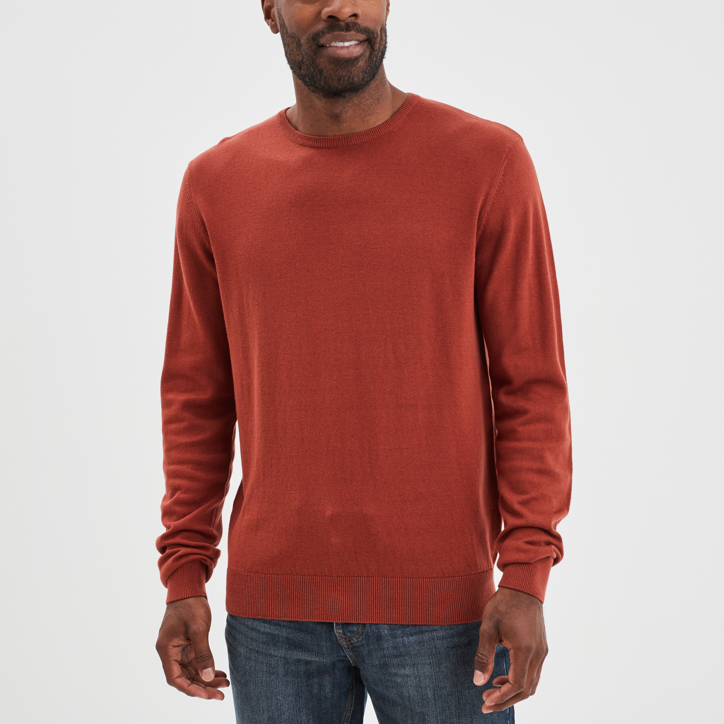 Pull droit col rond marron cognac homme | La Halle
