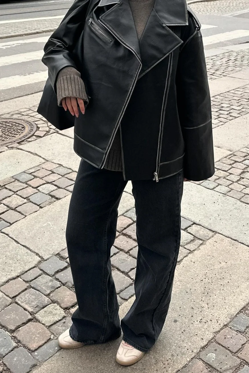 Verwaschene PU-Bikerjacke
