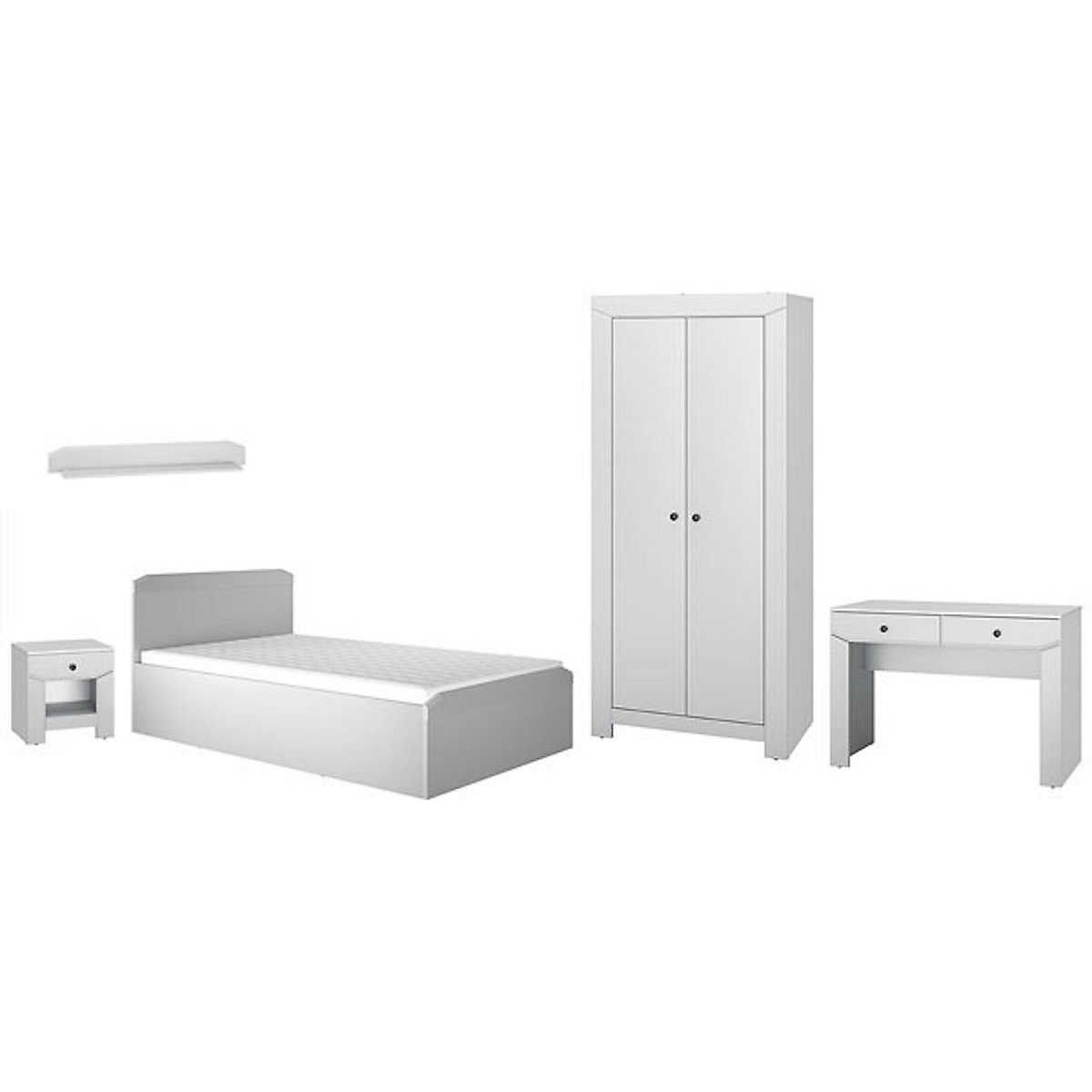 Jugendzimmer-Set Terni 5-teilig mit  Kleiderschrank, Bett, Nachtkonsole, Wandboard und Schreibtisch