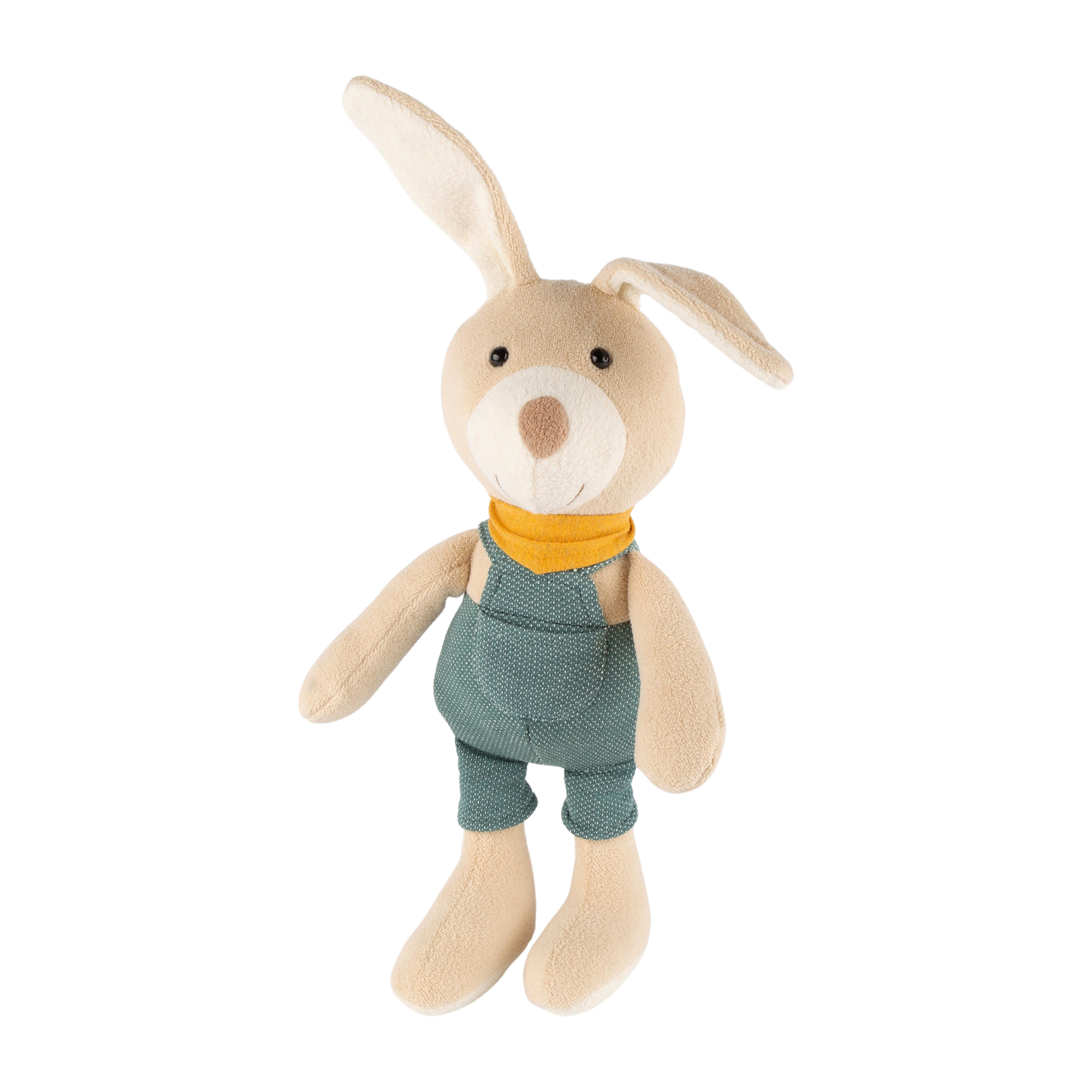 Kuscheltier Hase mit Latzhose, grün