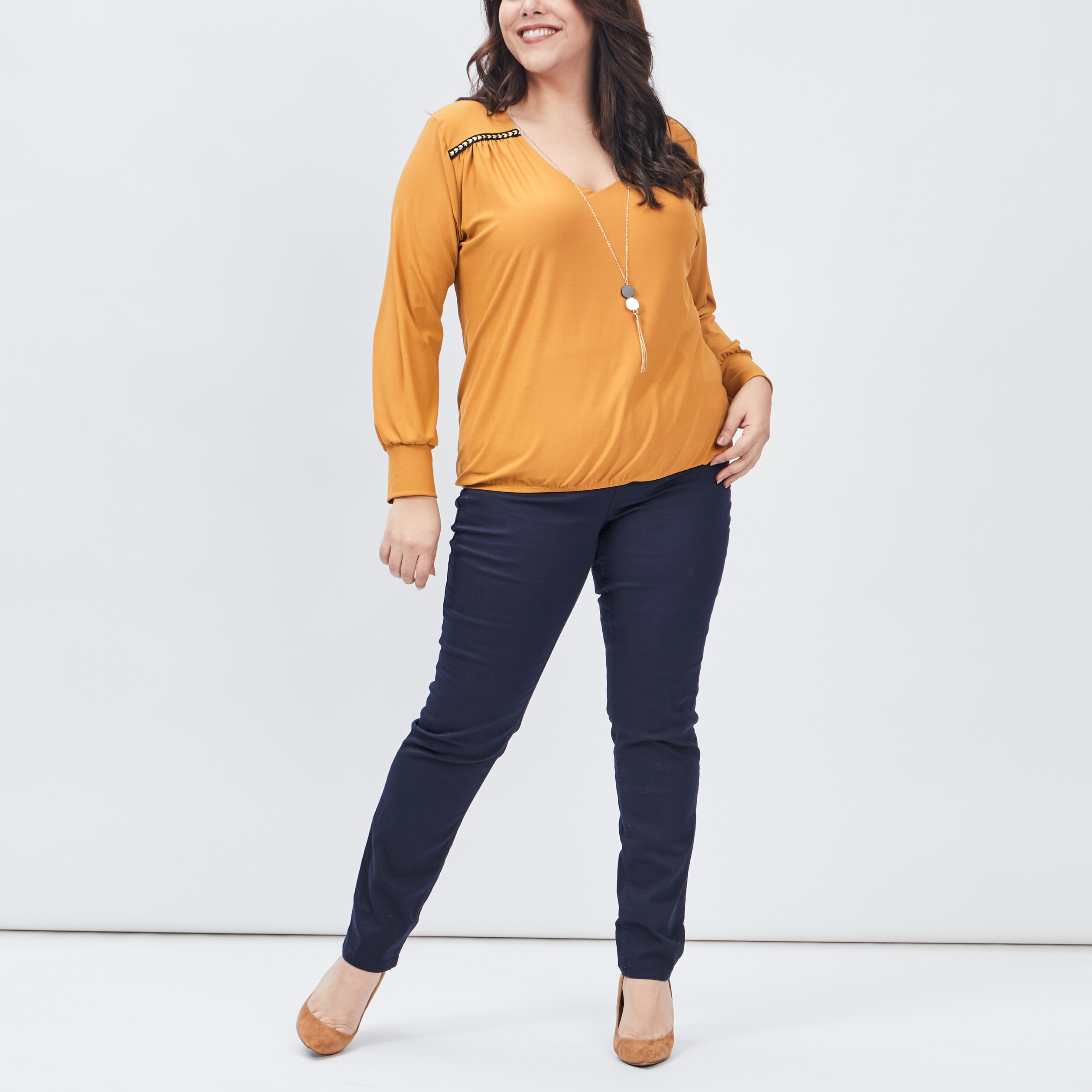 Pantalon slim bleu marine femme grande taille | La Halle