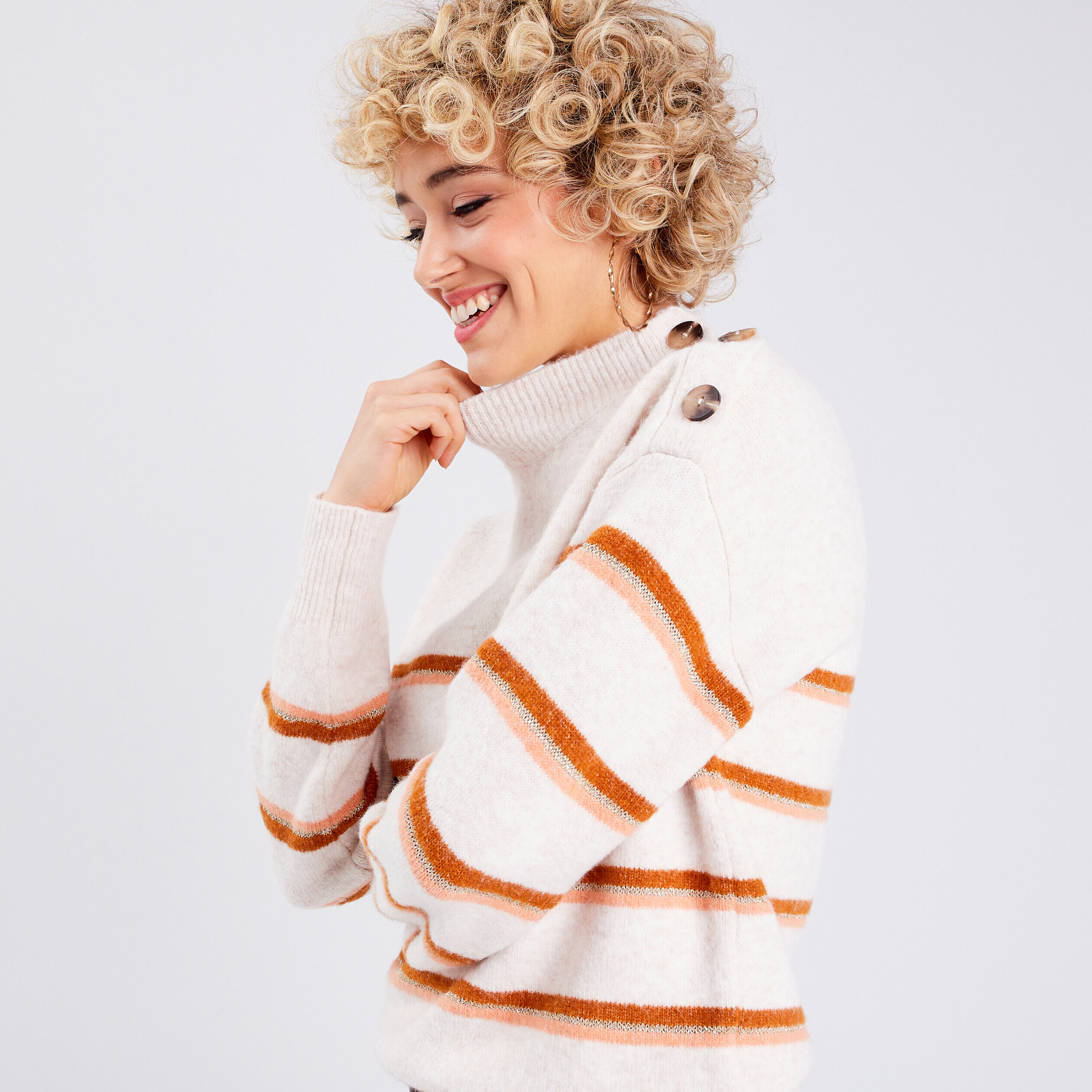 Pull avec col montant ecru femme | Cache Cache